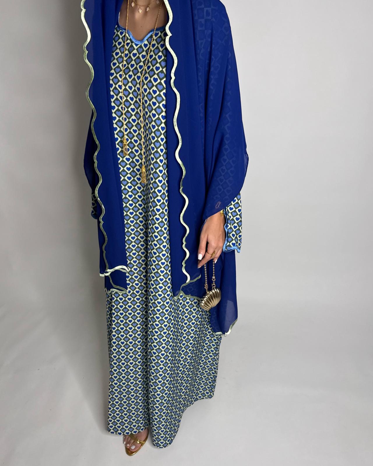 A509 - Blue & Green Heart Pattern Jalabiya and Head Scarf