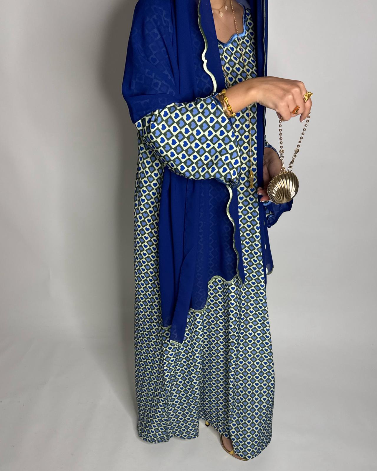 A509 - Blue & Green Heart Pattern Jalabiya and Head Scarf