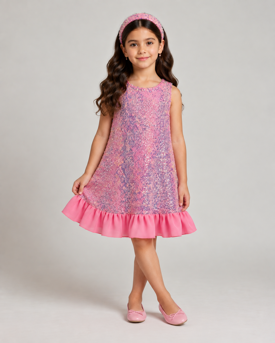A659 - KIDS Pink Sparkle Dress & Matching Head Band
