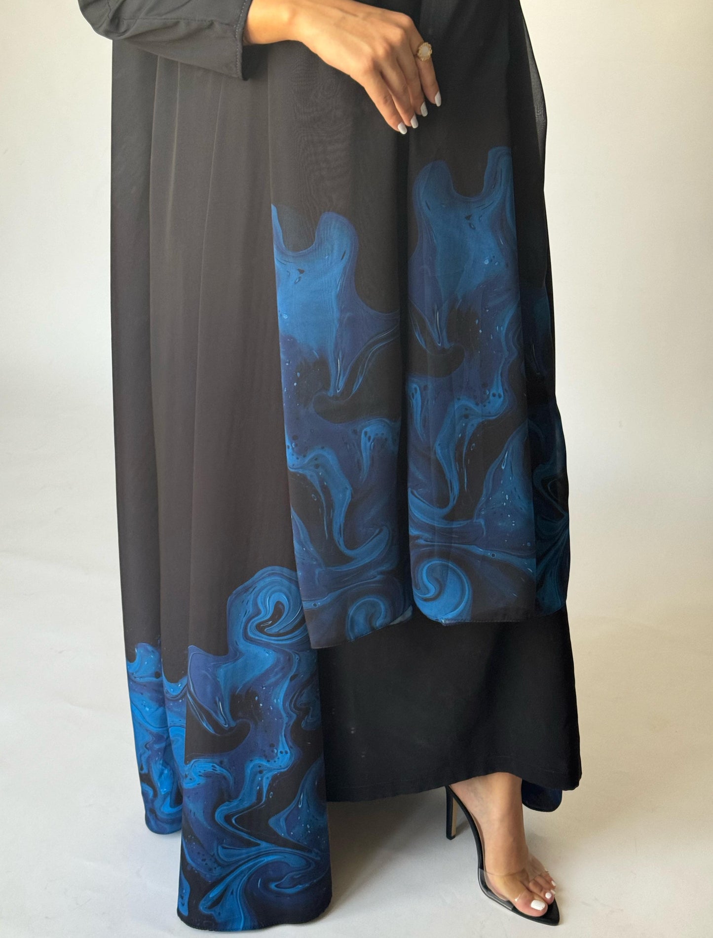 A224 - Black & Royal Blue Sea Abaya (READY TO SHIP)