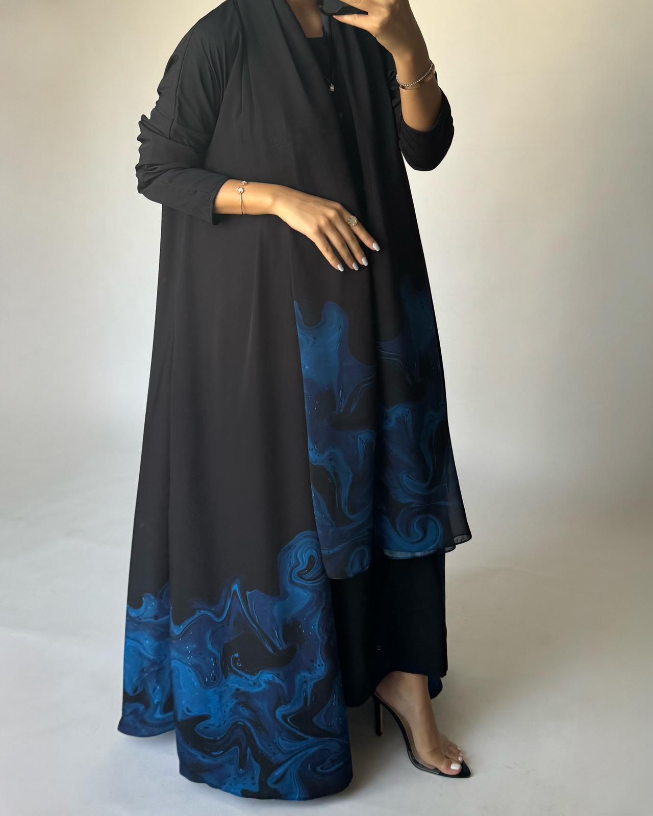 A224 - Black & Royal Blue Sea Abaya (READY TO SHIP)