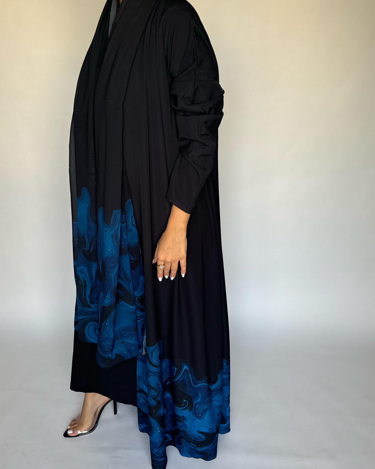 A224 - Black & Royal Blue Sea Abaya (READY TO SHIP)