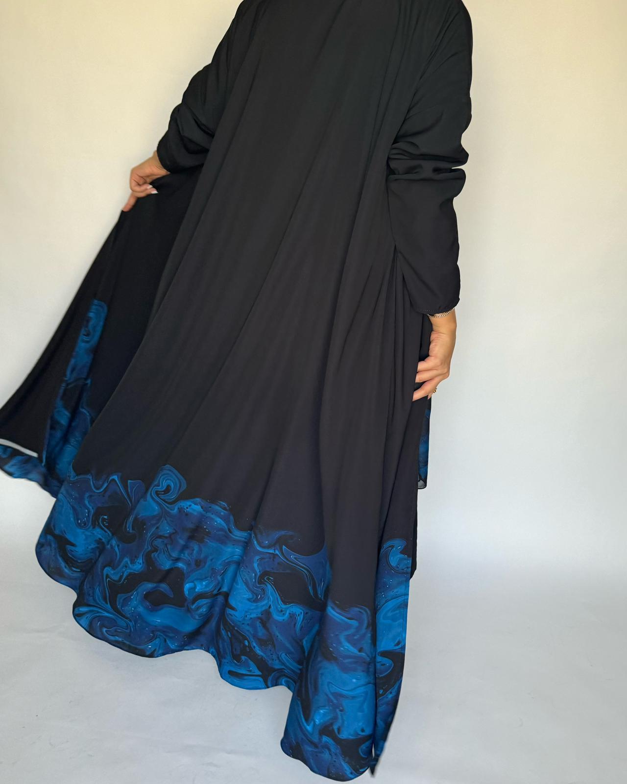 A224 - Black & Royal Blue Sea Abaya (READY TO SHIP)