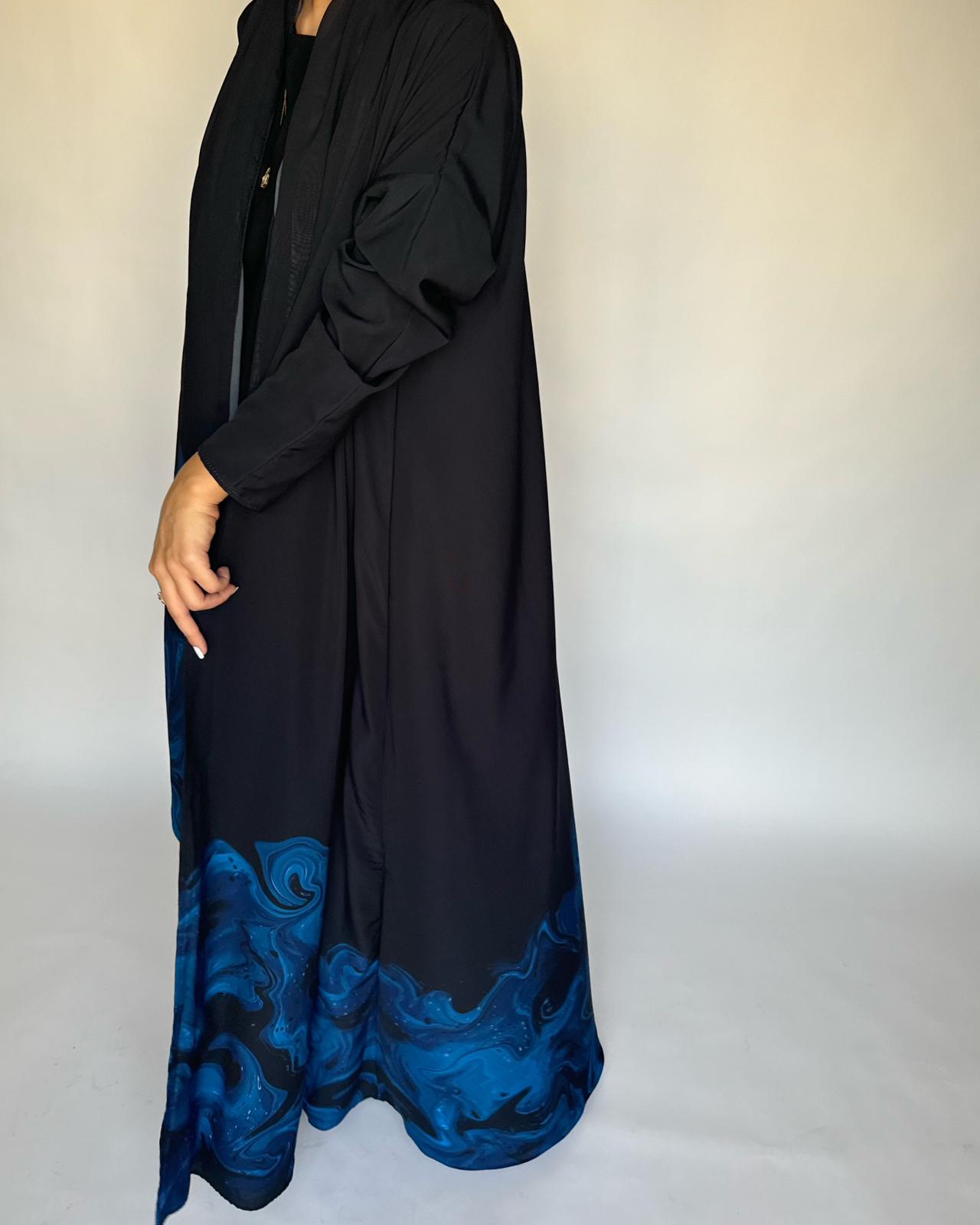 A224 - Black & Royal Blue Sea Abaya (READY TO SHIP)