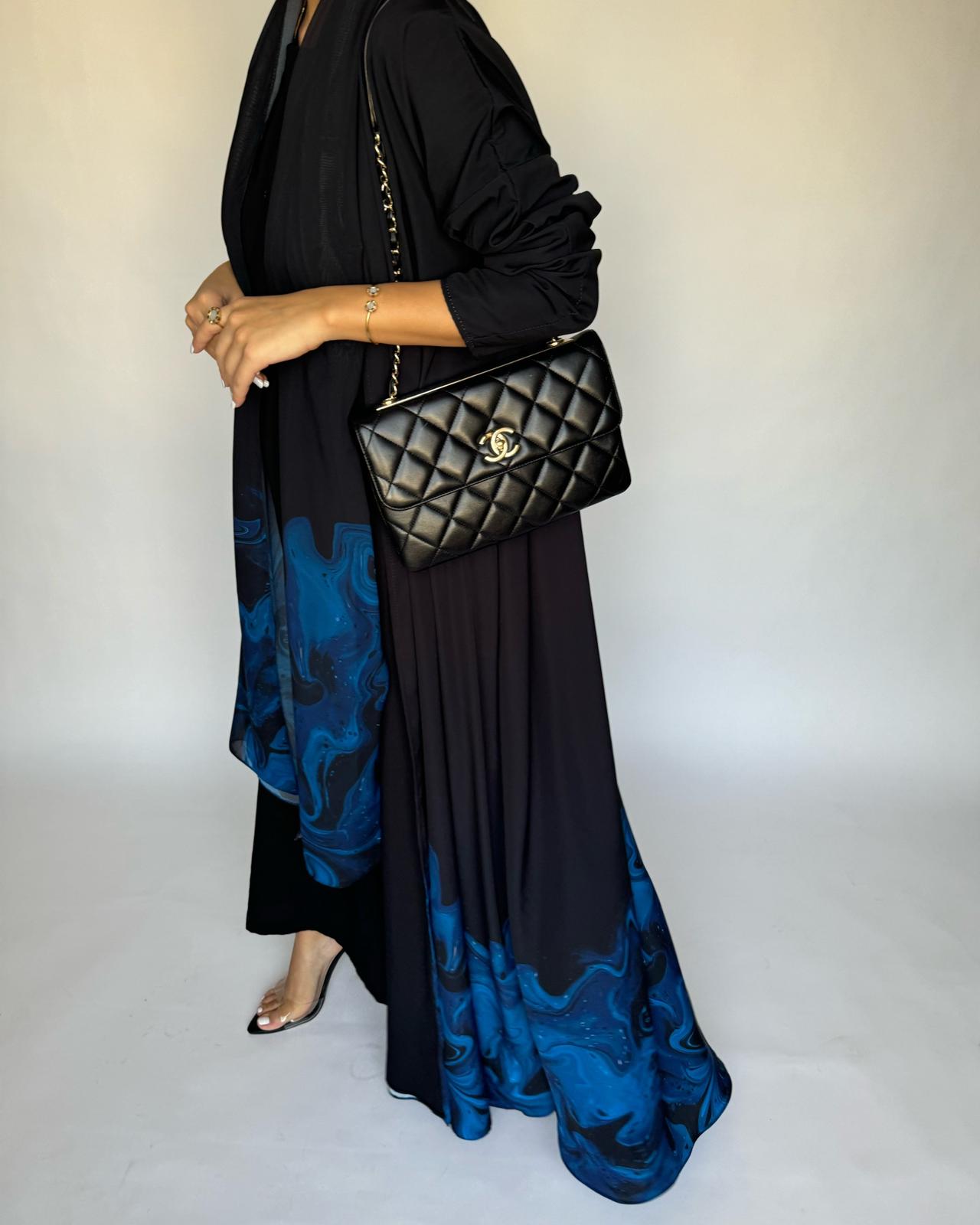 A224 - Black & Royal Blue Sea Abaya (READY TO SHIP)