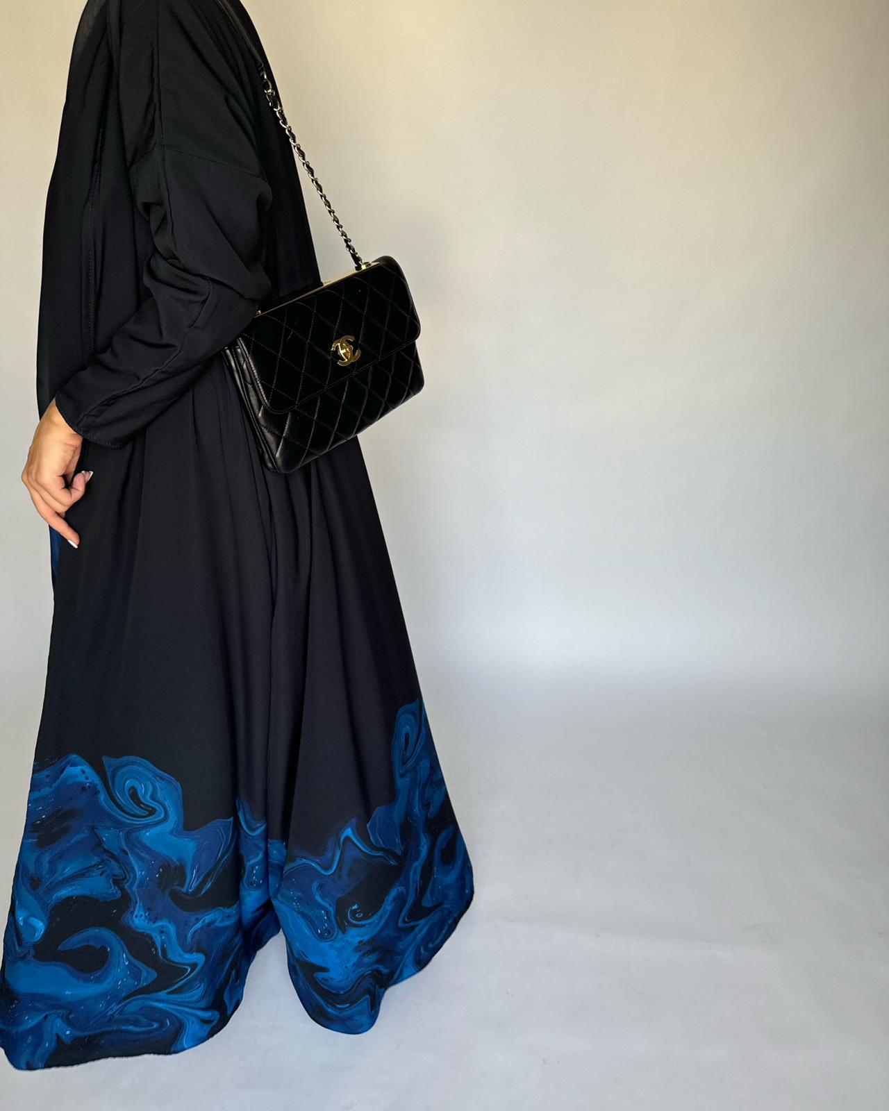 A224 - Black & Royal Blue Sea Abaya (READY TO SHIP)