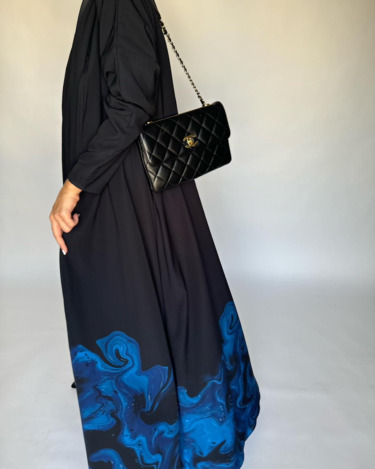 A224 - Black & Royal Blue Sea Abaya (READY TO SHIP)