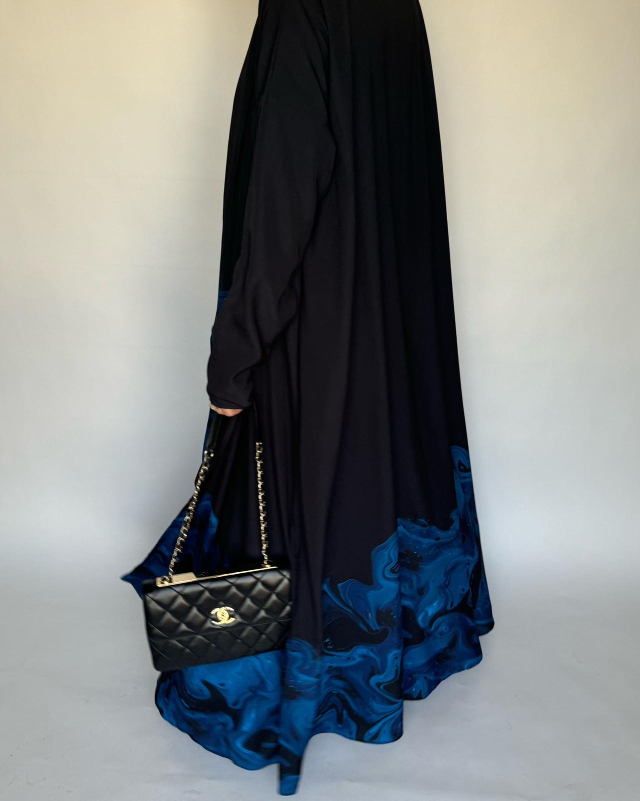 A224 - Black & Royal Blue Sea Abaya (READY TO SHIP)