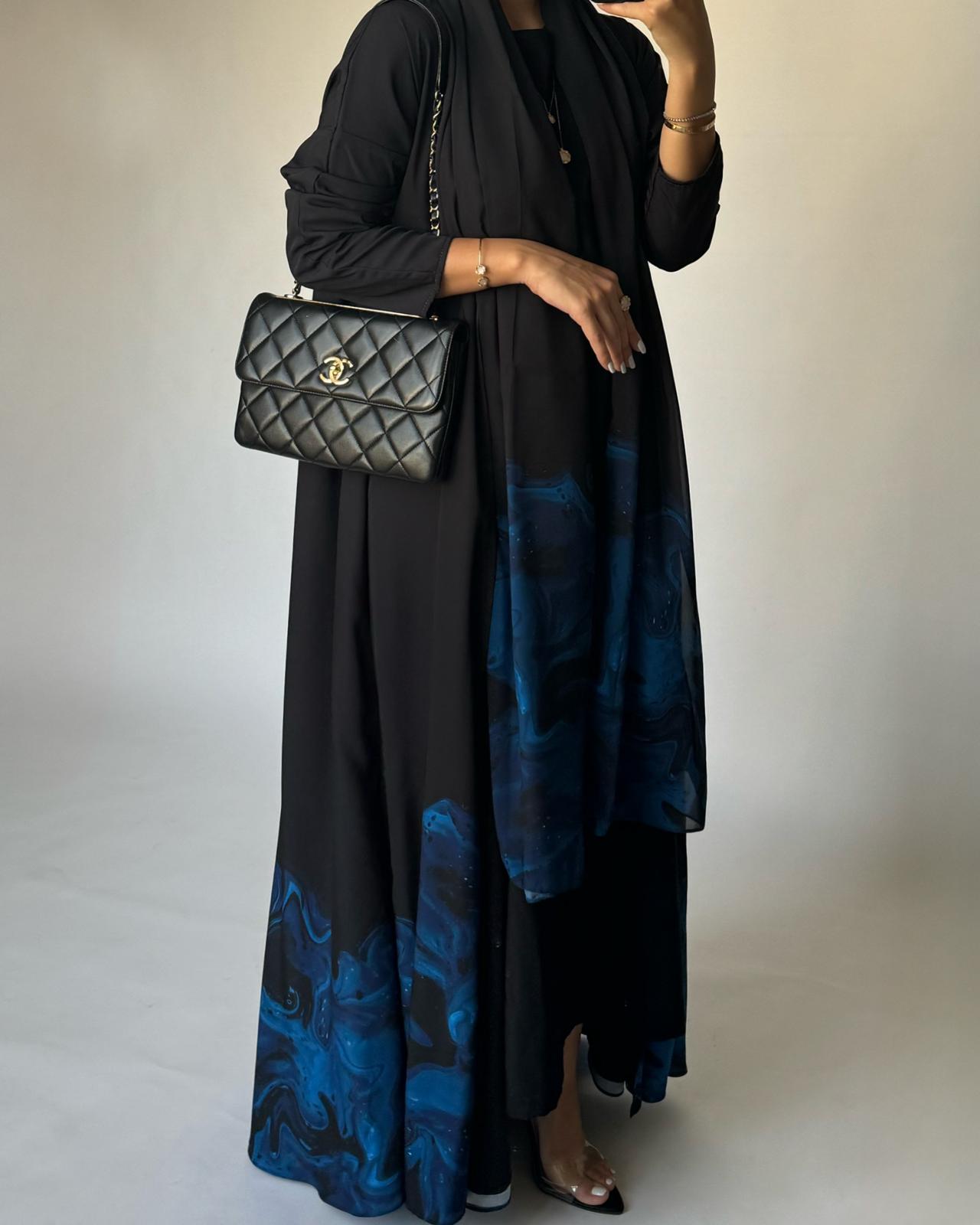 A224 - Black & Royal Blue Sea Abaya (READY TO SHIP)