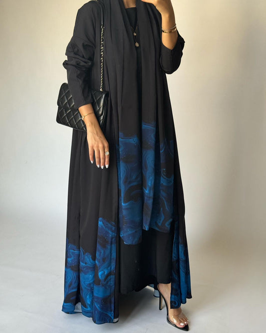 A224 - Black & Royal Blue Sea Abaya (READY TO SHIP)