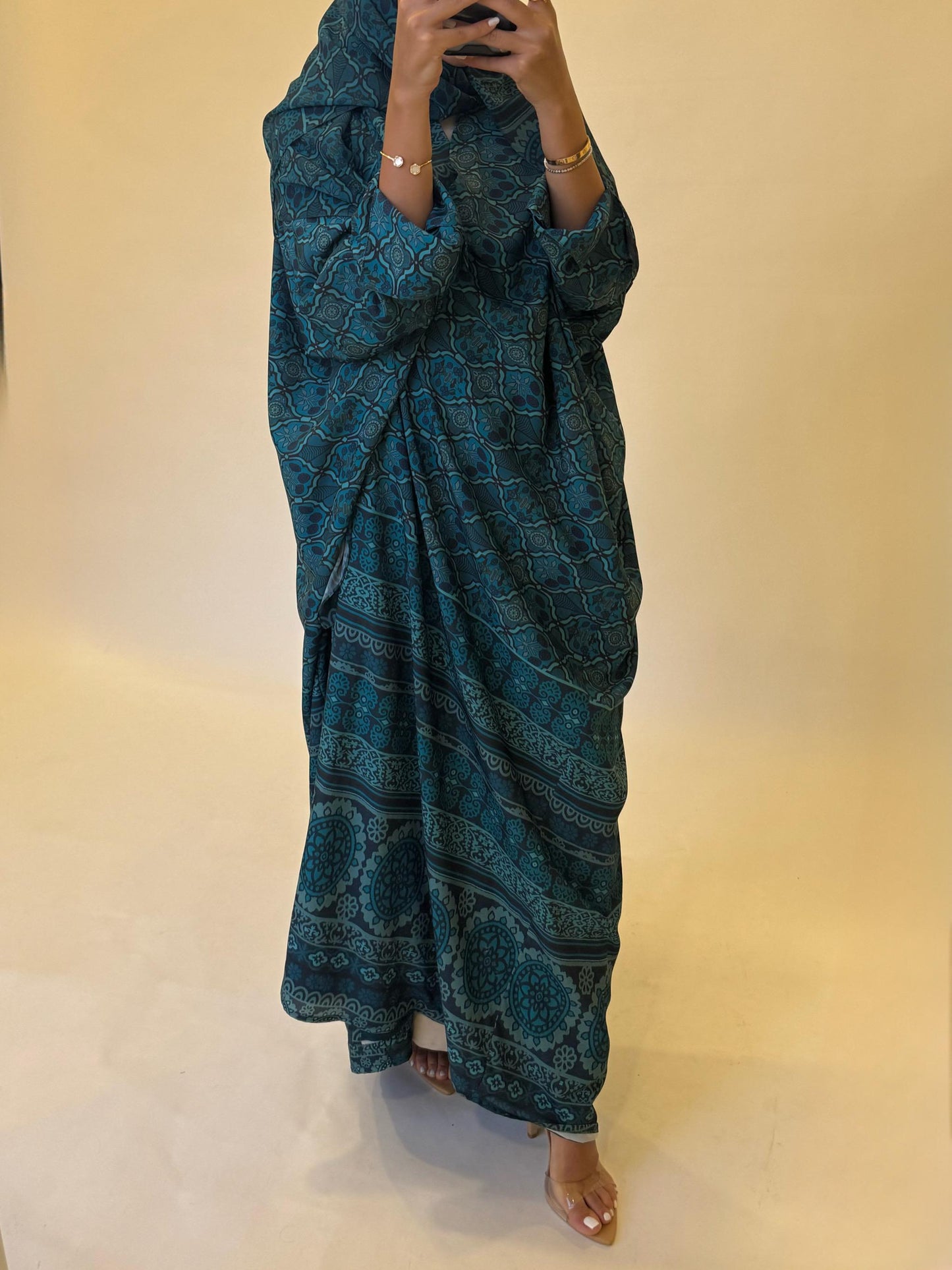 A260 - Blue Summery Pattern Abaya (READY TO SHIP)