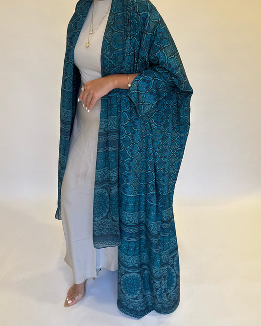 A260 - Blue Summery Pattern Abaya (READY TO SHIP)