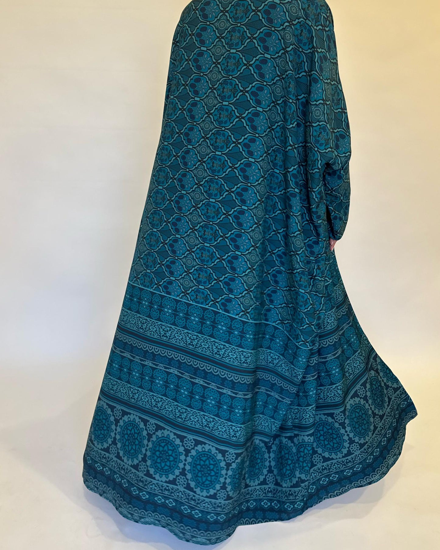 A260 - Blue Summery Pattern Abaya (READY TO SHIP)