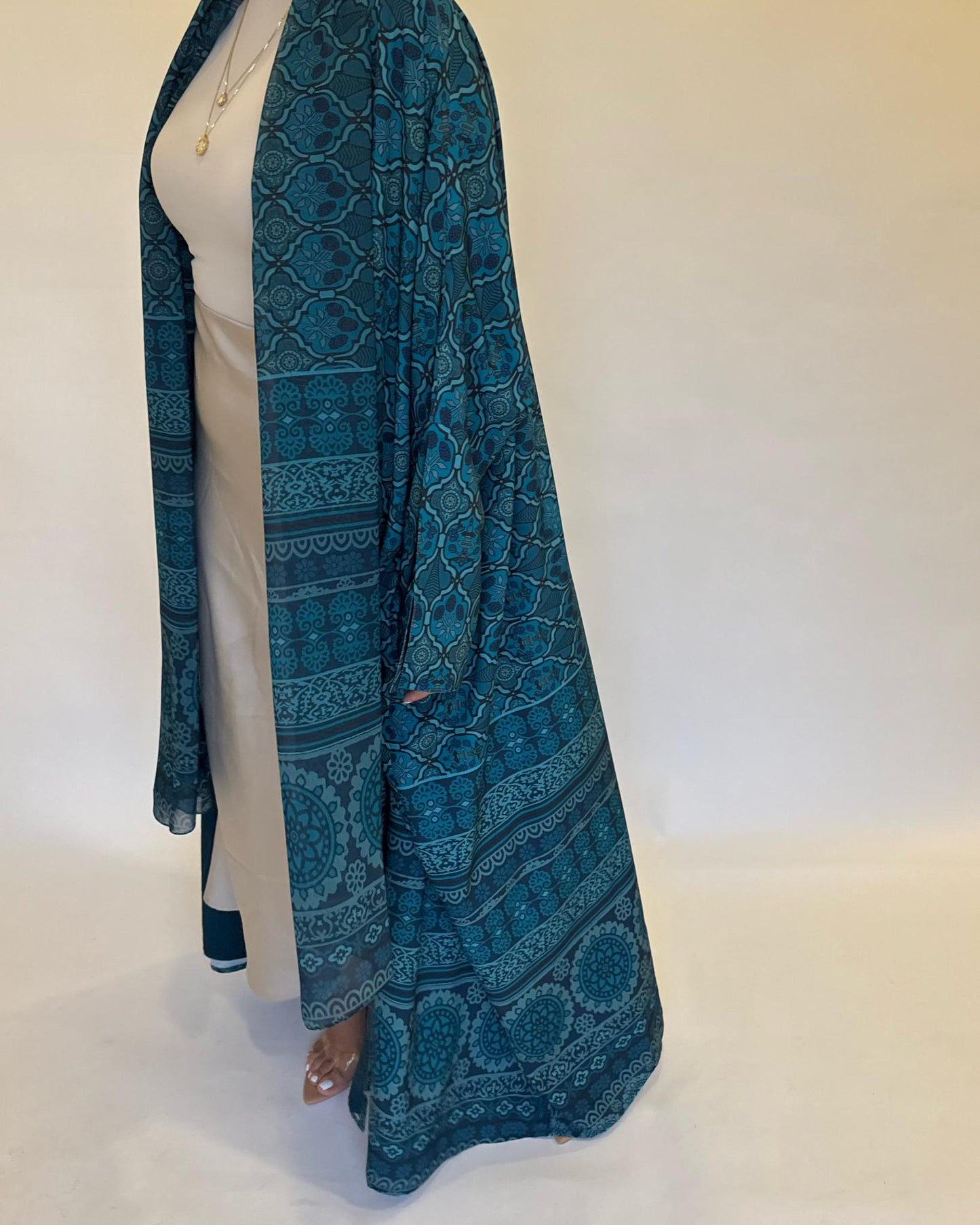 A260 - Blue Summery Pattern Abaya (READY TO SHIP)