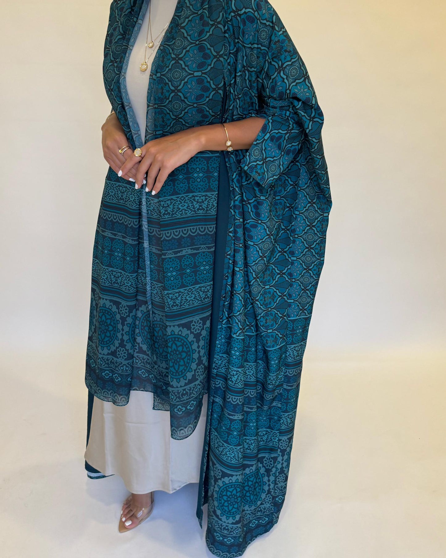A260 - Blue Summery Pattern Abaya (READY TO SHIP)