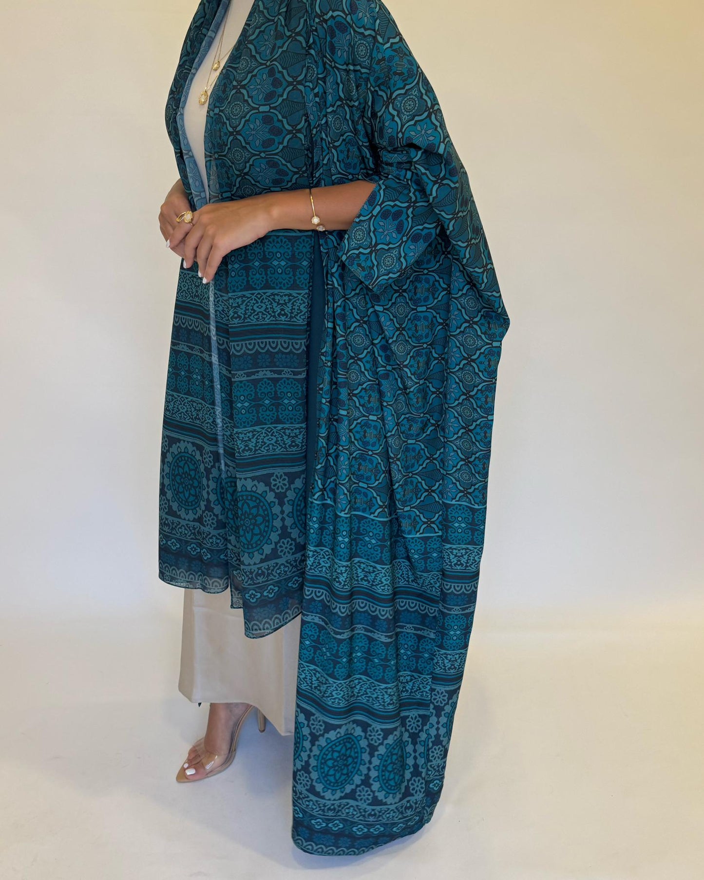 A260 - Blue Summery Pattern Abaya (READY TO SHIP)