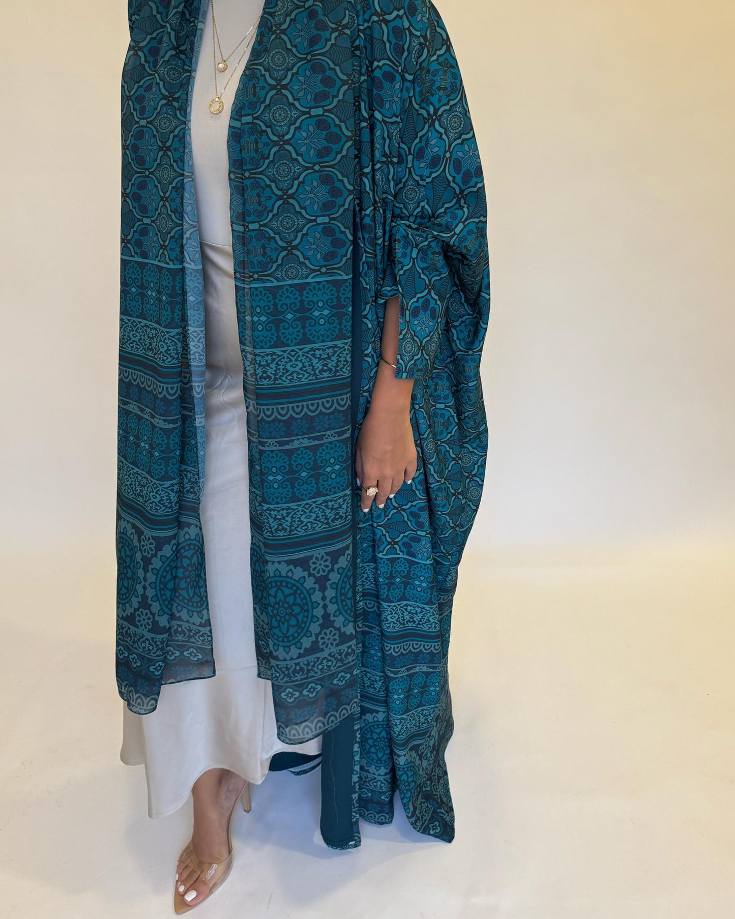 A260 - Blue Summery Pattern Abaya (READY TO SHIP)