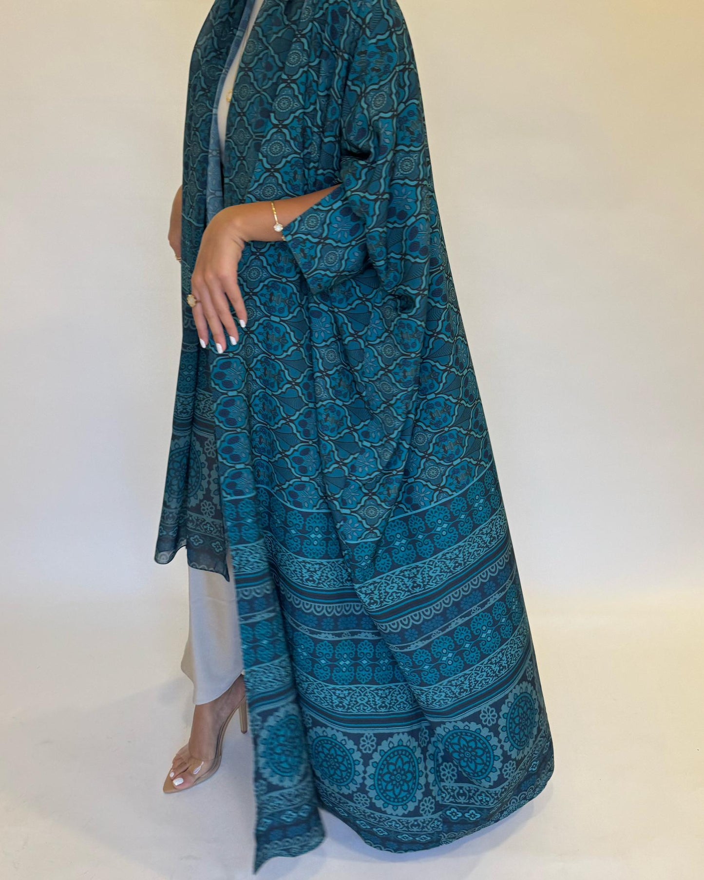 A260 - Blue Summery Pattern Abaya (READY TO SHIP)