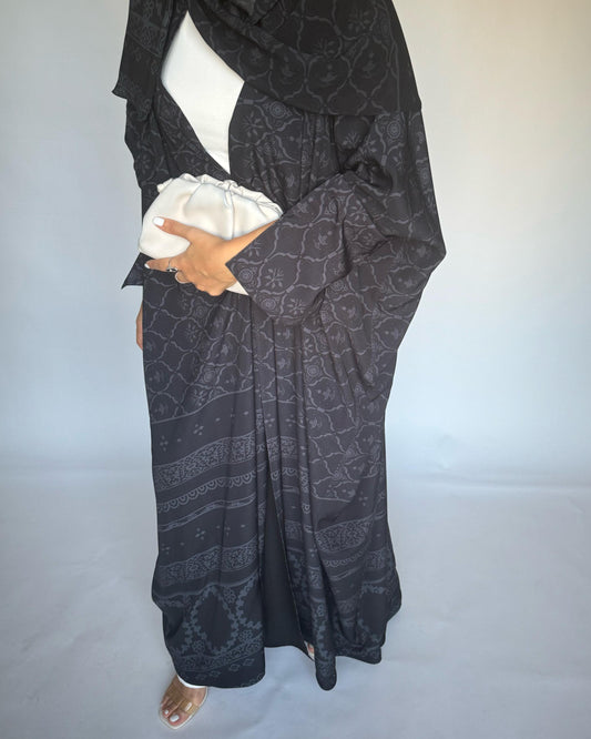 A277 - Black Summery Bisht Pattern Abaya