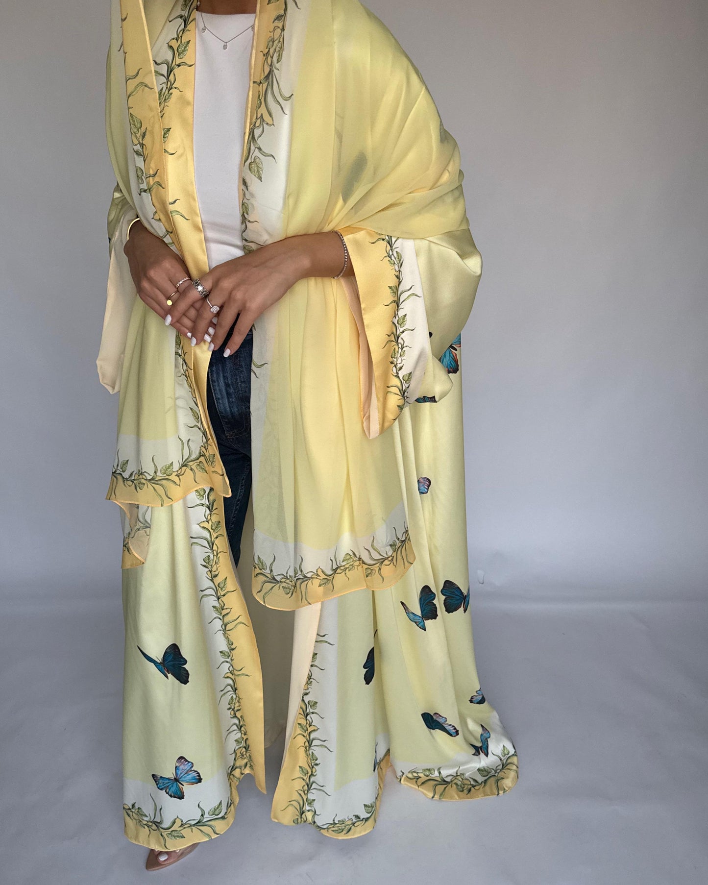 A312 - Yellow Butterfly A-Cut Abaya (READY TO SHIP)
