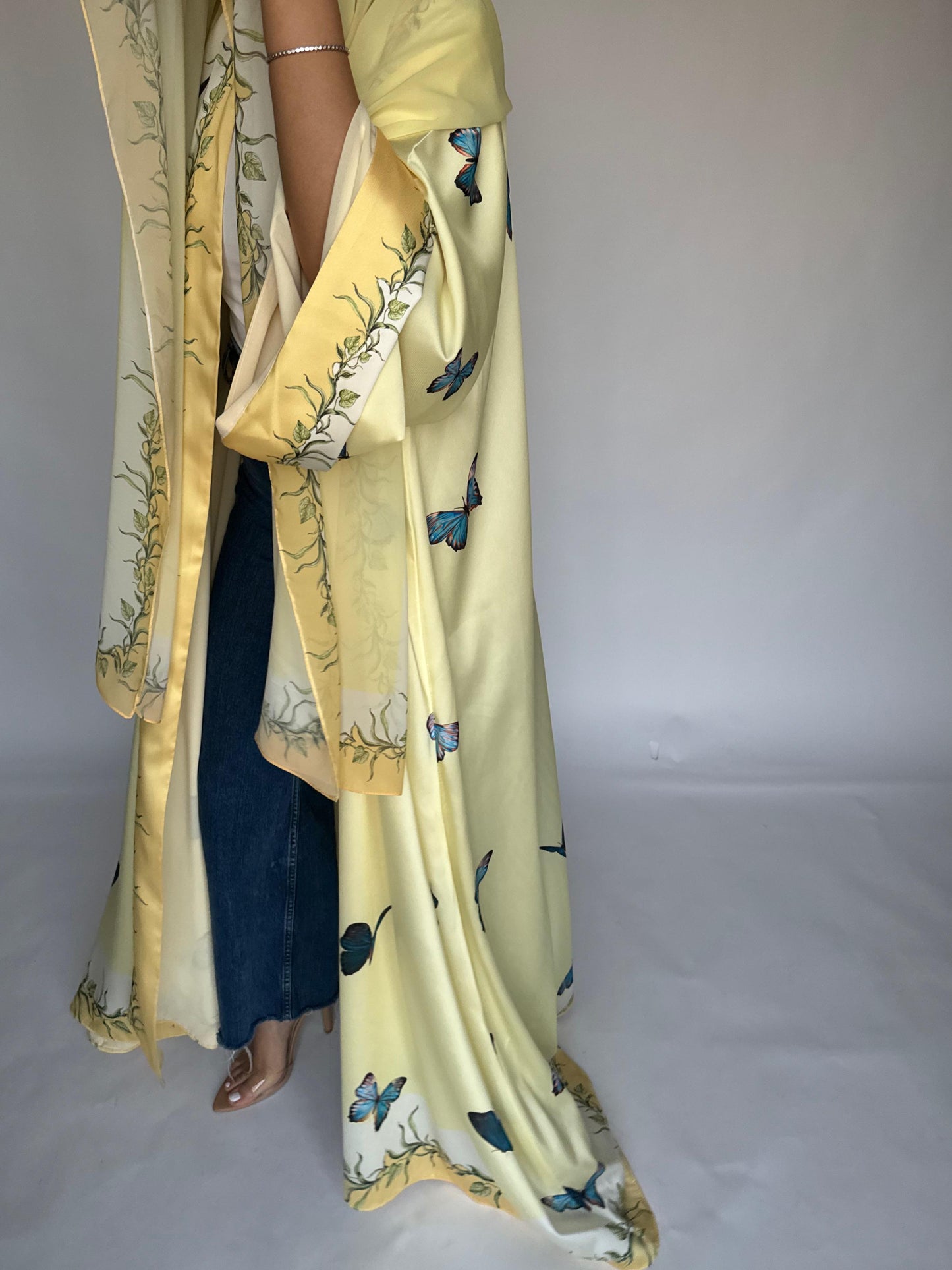 A312 - Yellow Butterfly A-Cut Abaya (READY TO SHIP)