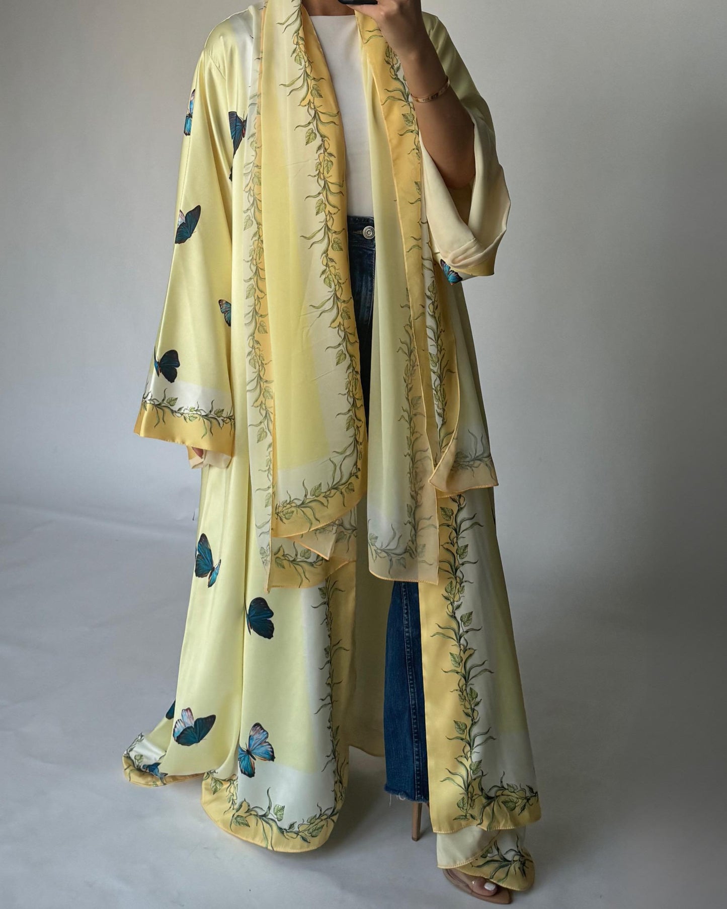 A312 - Yellow Butterfly A-Cut Abaya (READY TO SHIP)