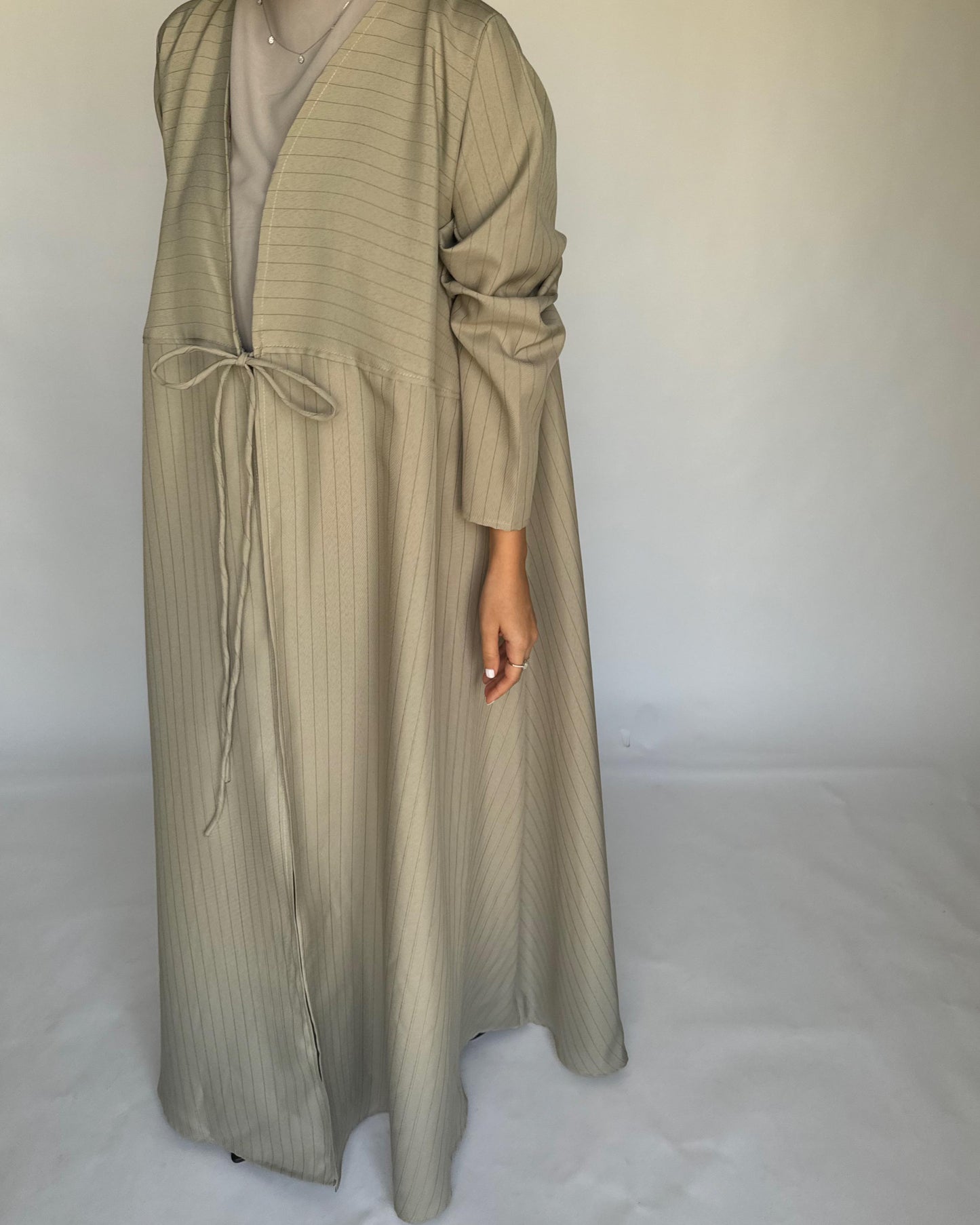 A317 - Striped Beige Daily Abaya, Dress & Head Scarf (READY TO SHIP)