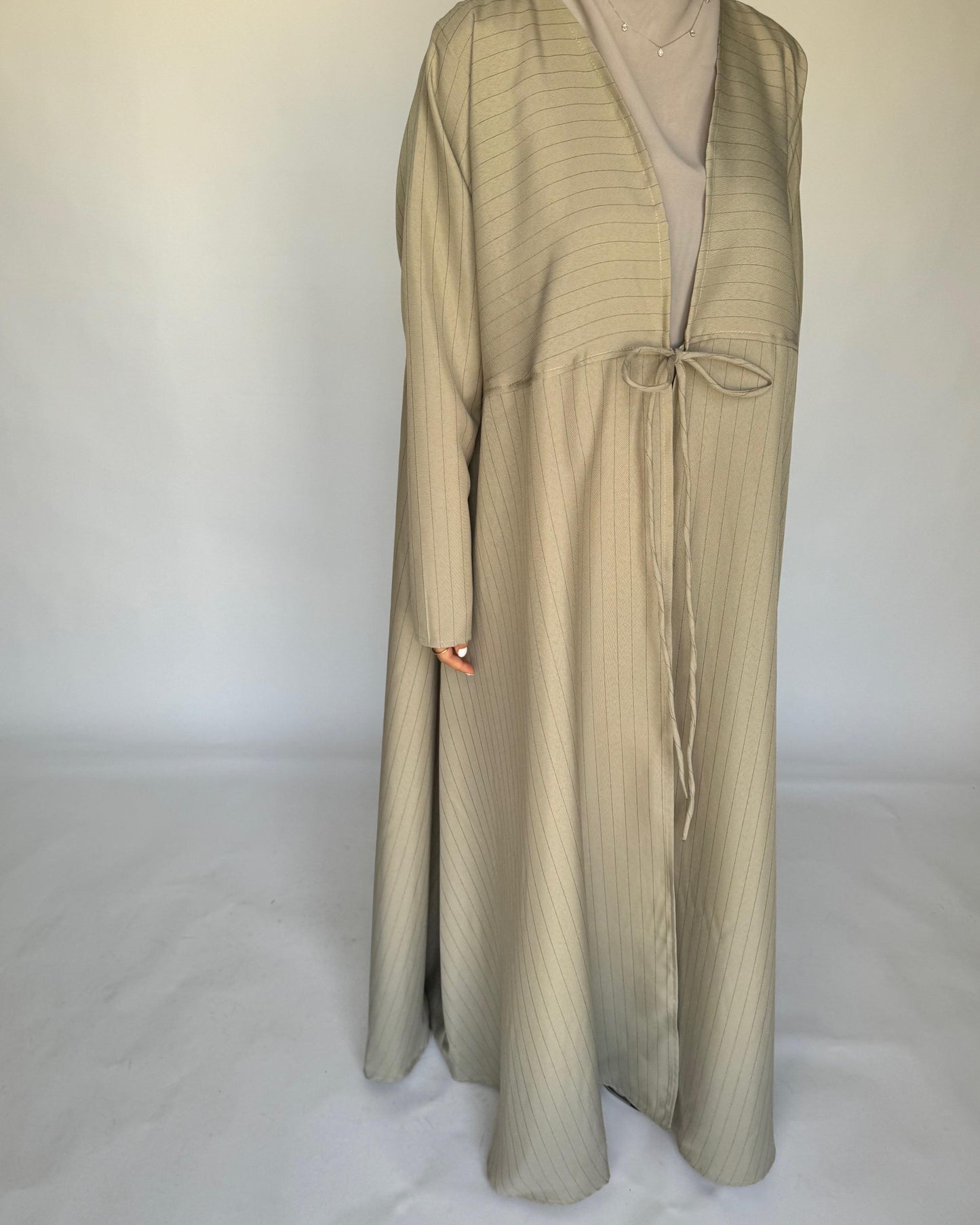 A317 - Striped Beige Daily Abaya, Dress & Head Scarf (READY TO SHIP)