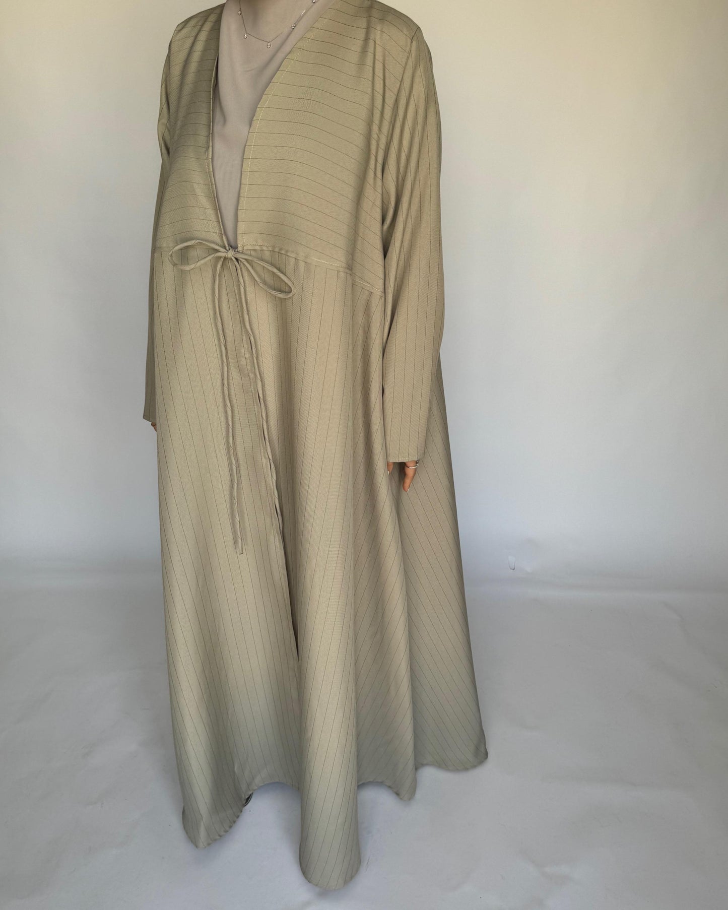 A317 - Striped Beige Daily Abaya, Dress & Head Scarf (READY TO SHIP)