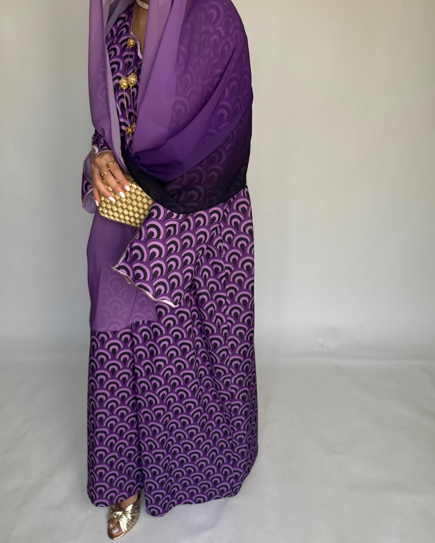 A329 -  Shades of Purple Pattern Jalabiya and Ombre Head Scarf