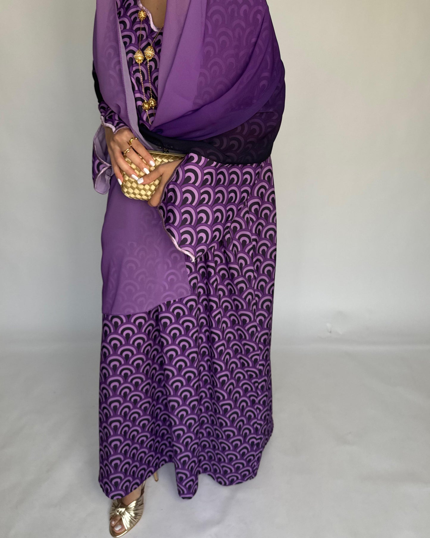 A329 -  Shades of Purple Pattern Jalabiya and Ombre Head Scarf