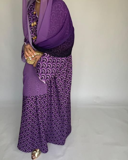 A329 -  Shades of Purple Pattern Jalabiya and Ombre Head Scarf