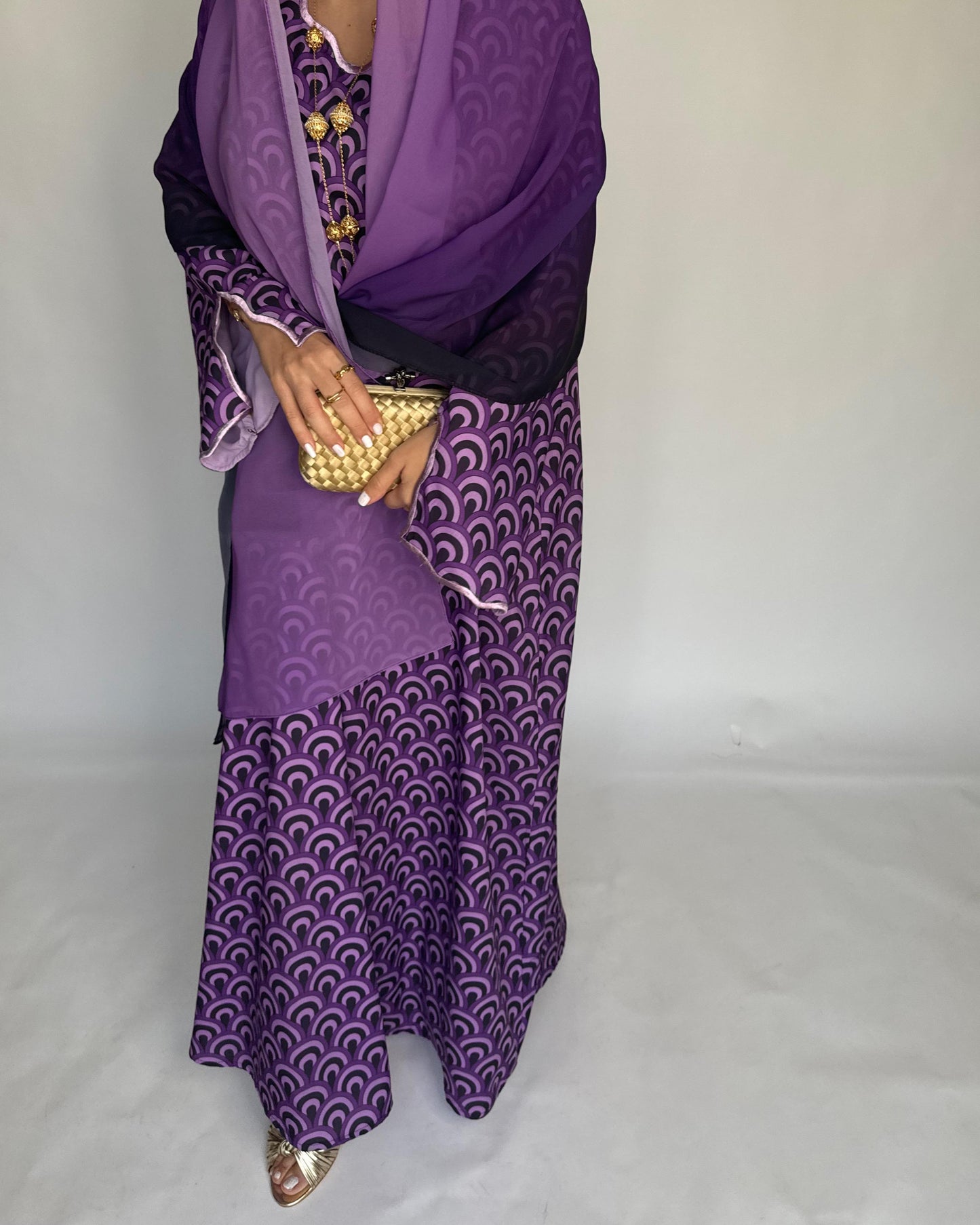 A329 -  Shades of Purple Pattern Jalabiya and Ombre Head Scarf