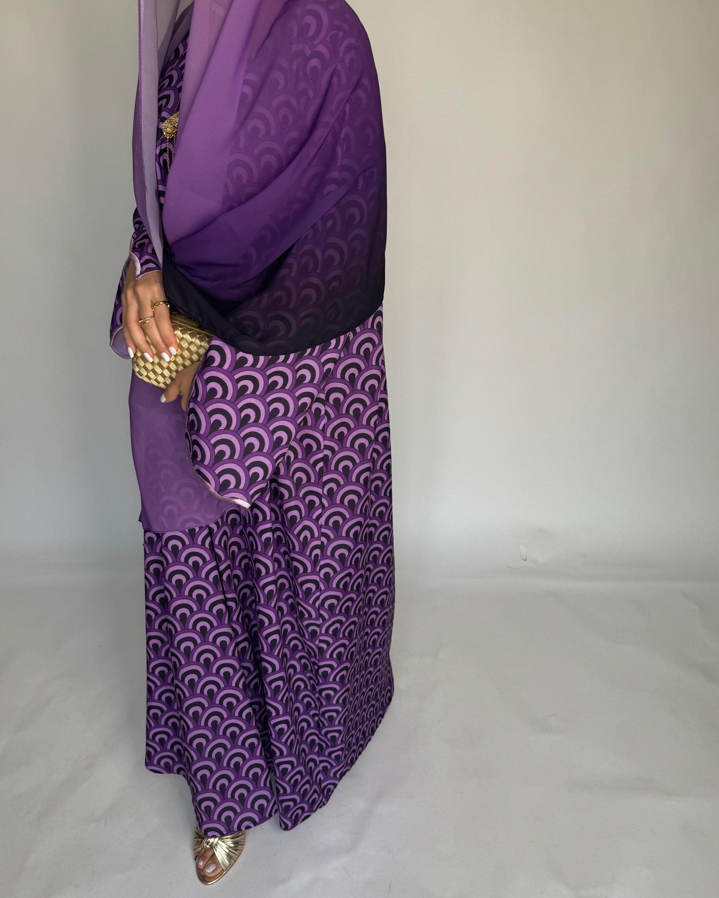A329 -  Shades of Purple Pattern Jalabiya and Ombre Head Scarf