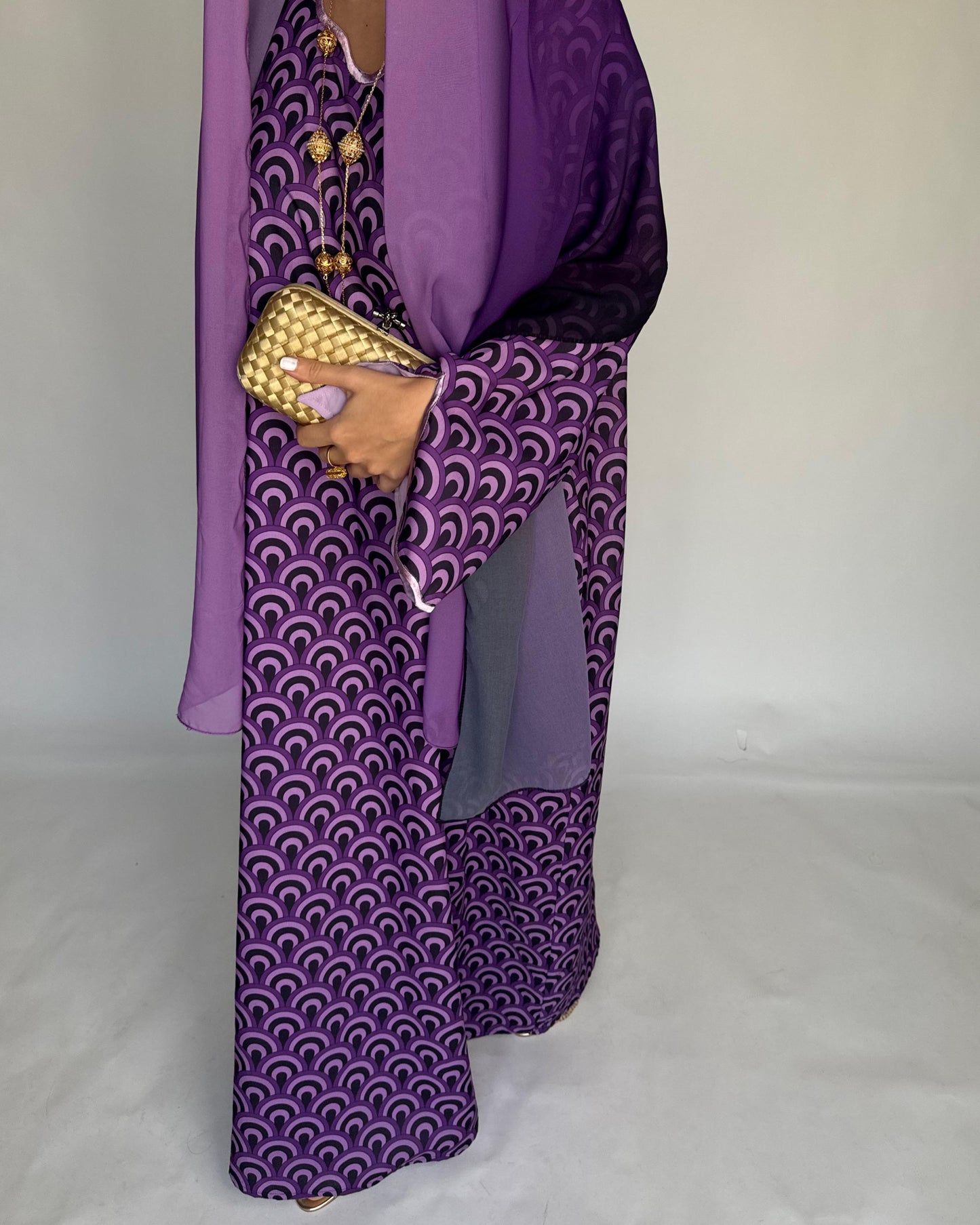 A329 -  Shades of Purple Pattern Jalabiya and Ombre Head Scarf