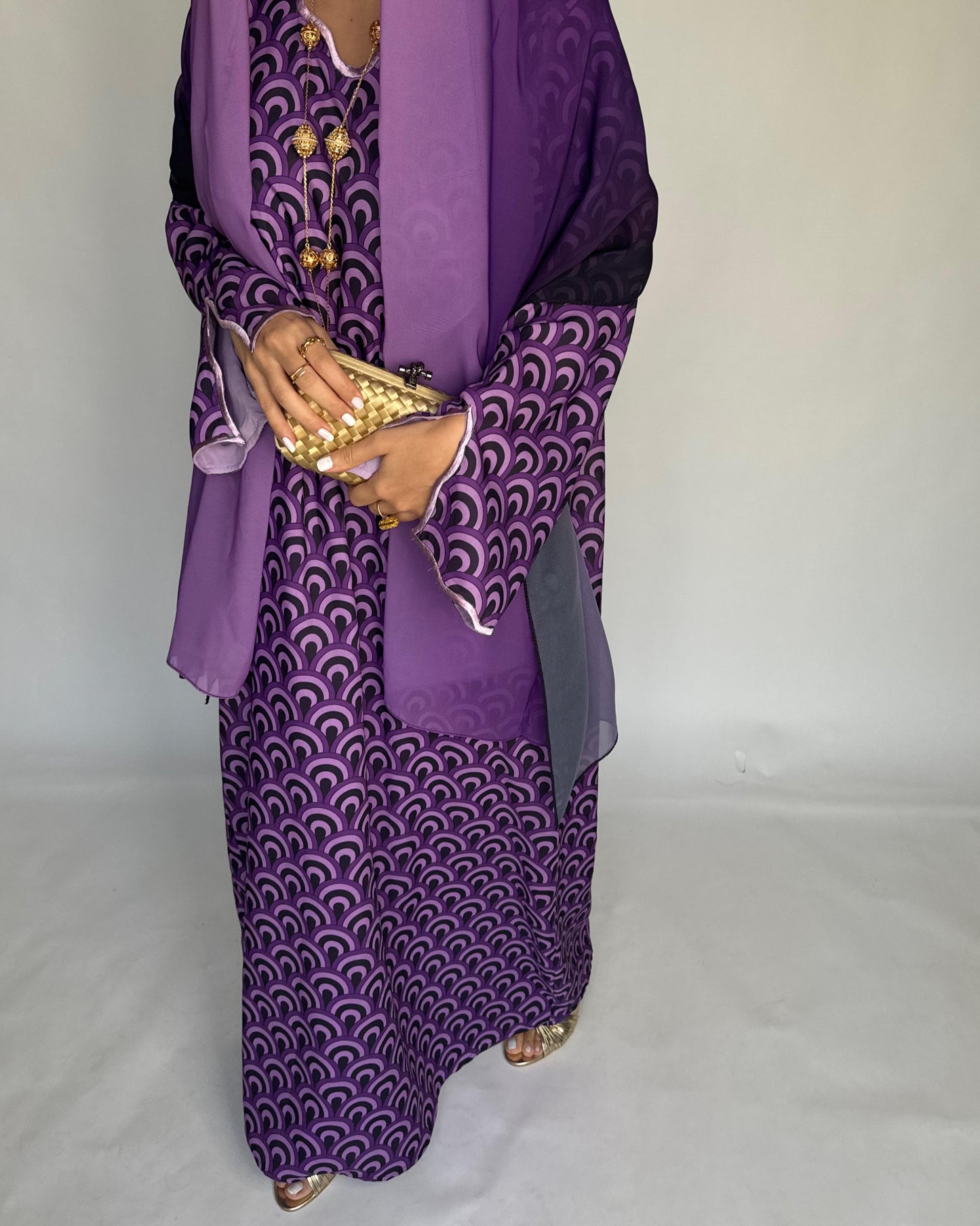 A329 -  Shades of Purple Pattern Jalabiya and Ombre Head Scarf