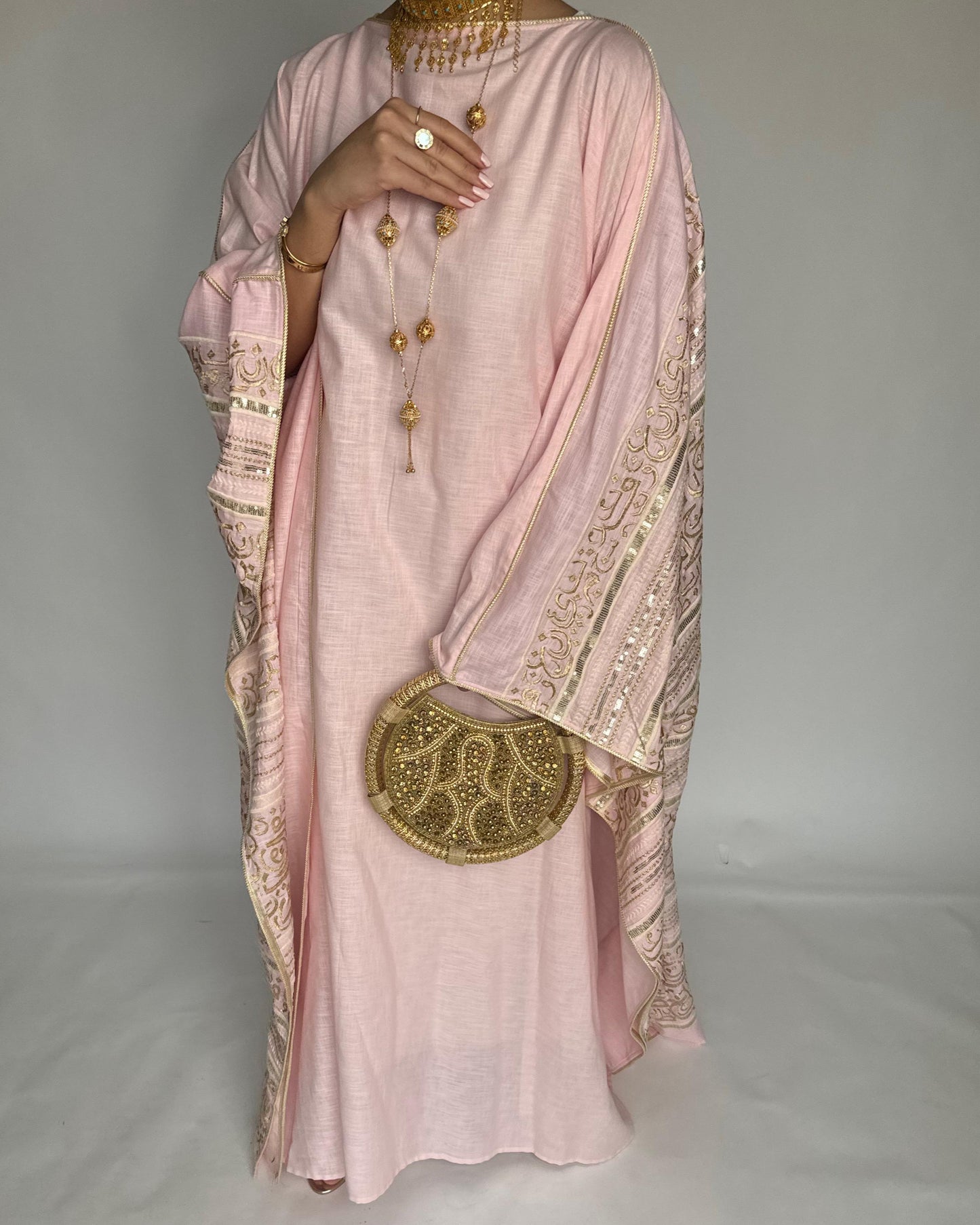 A365 - Baby Pink Embroidered Jalabiya (READY TO SHIP)