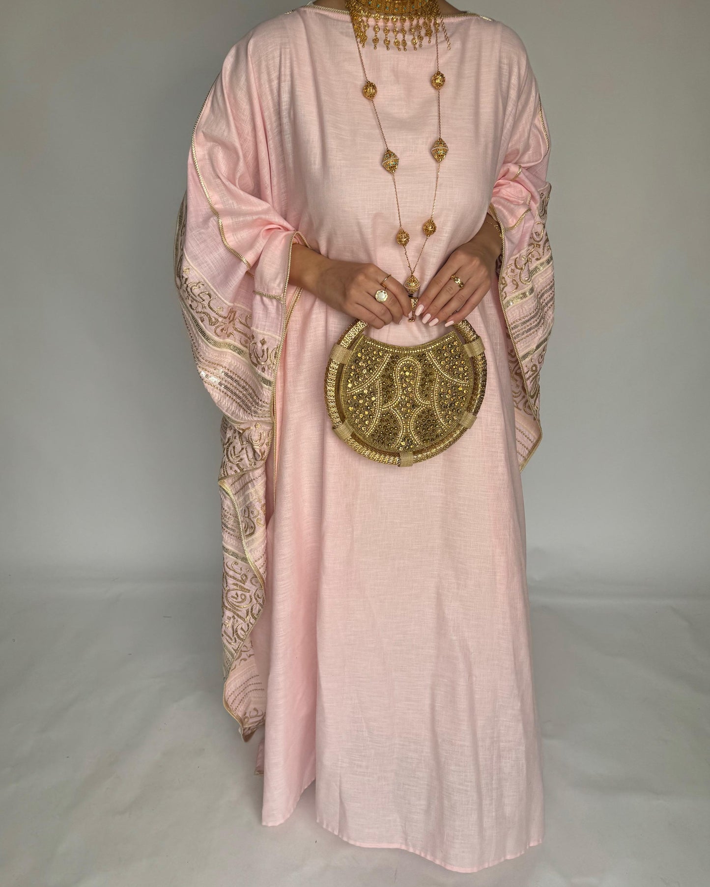 A365 - Baby Pink Embroidered Jalabiya (READY TO SHIP)
