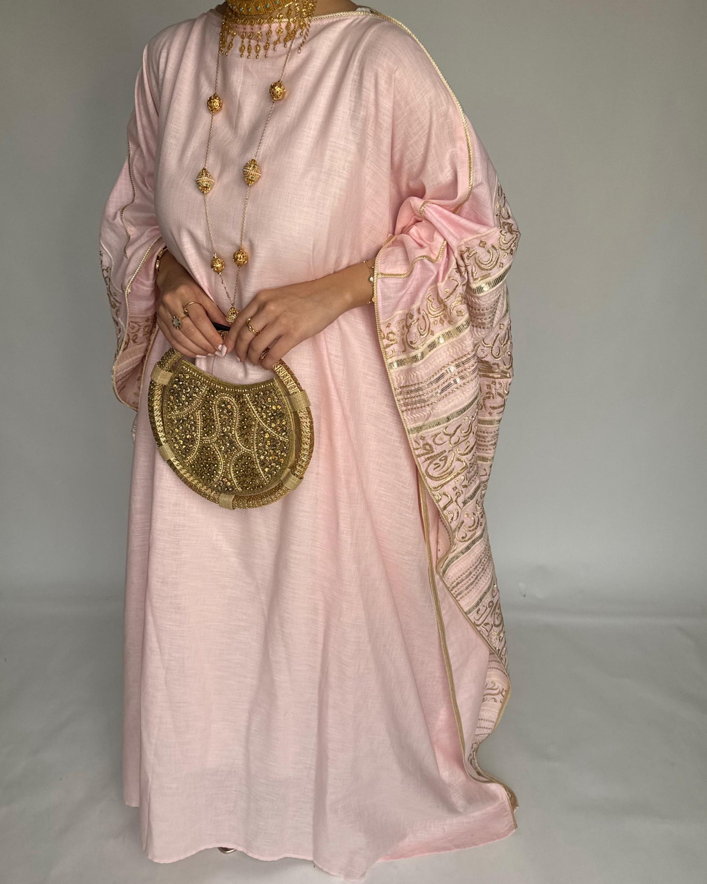 A365 - Baby Pink Embroidered Jalabiya (READY TO SHIP)
