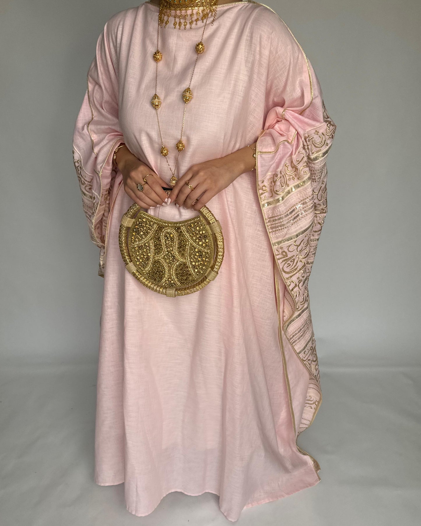 A365 - Baby Pink Embroidered Jalabiya (READY TO SHIP)