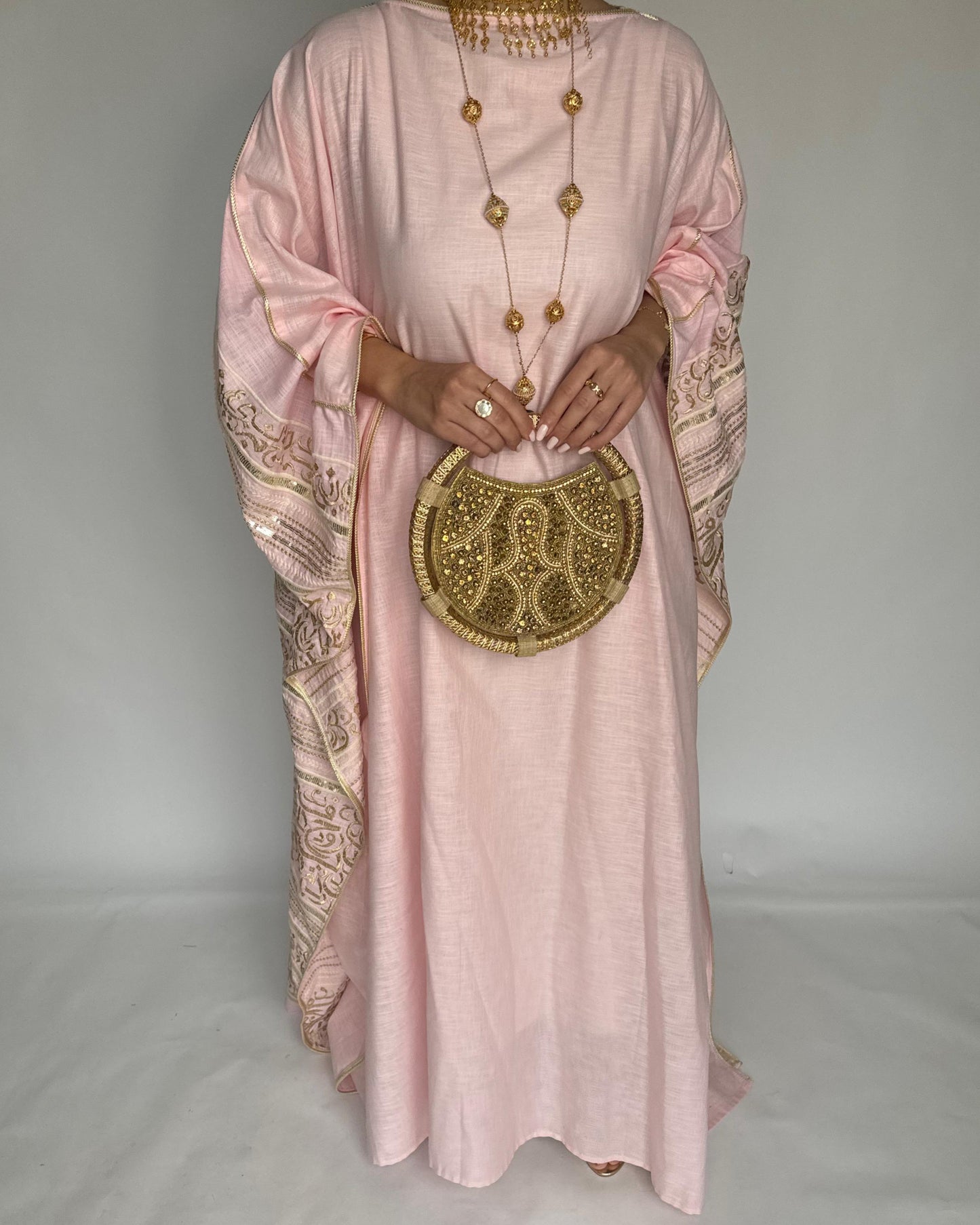 A365 - Baby Pink Embroidered Jalabiya (READY TO SHIP)