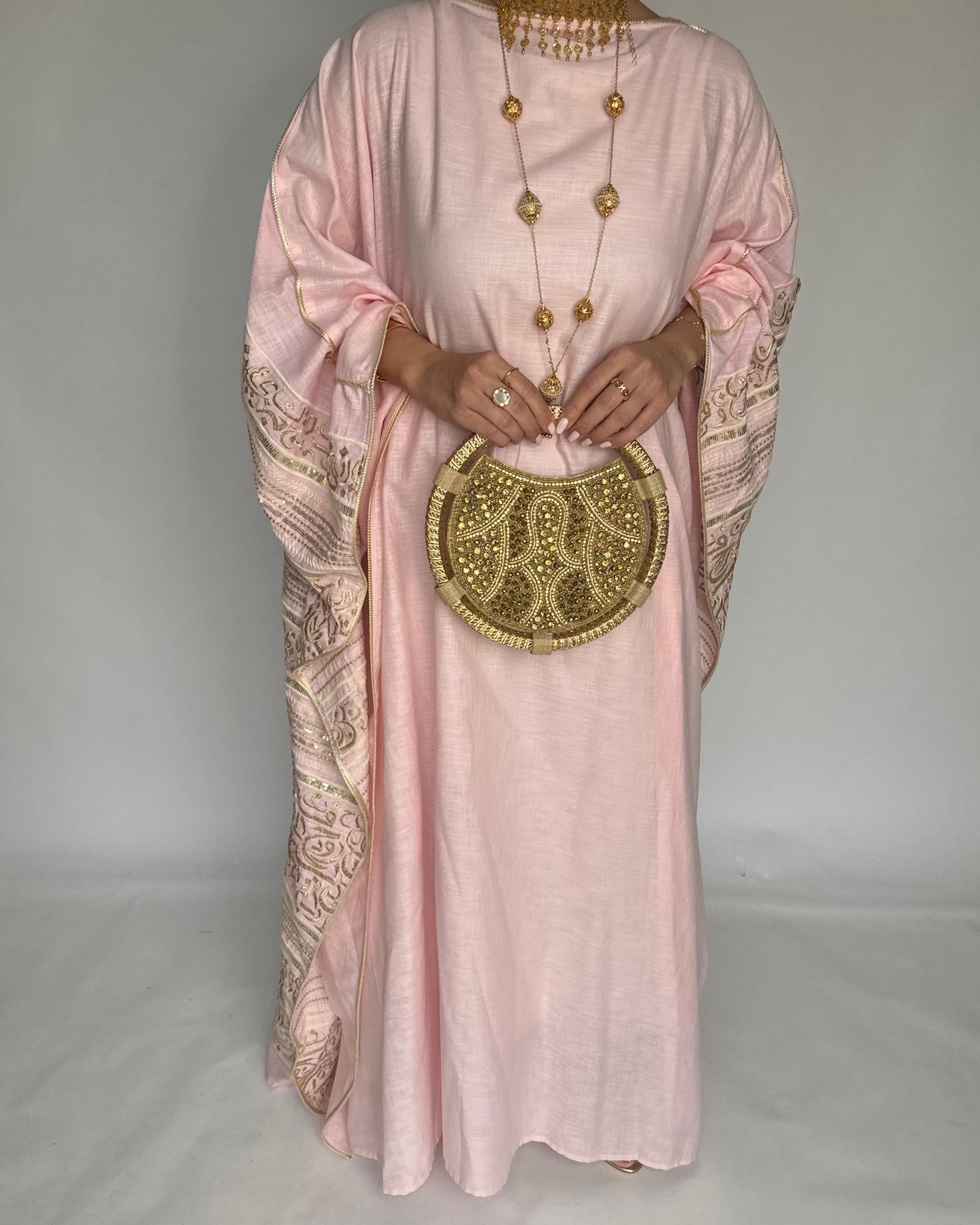 A365 - Baby Pink Embroidered Jalabiya (READY TO SHIP)