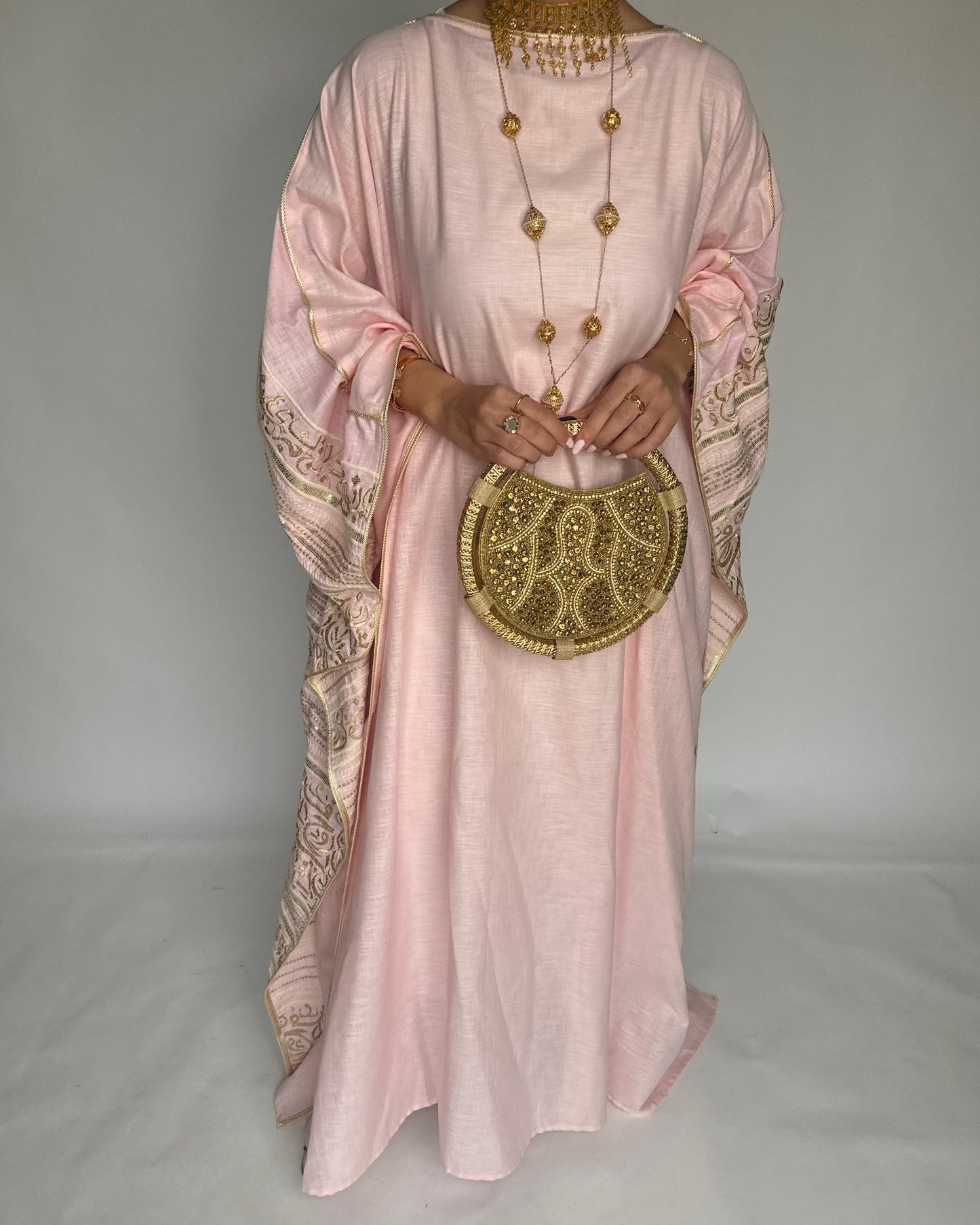 A365 - Baby Pink Embroidered Jalabiya (READY TO SHIP)