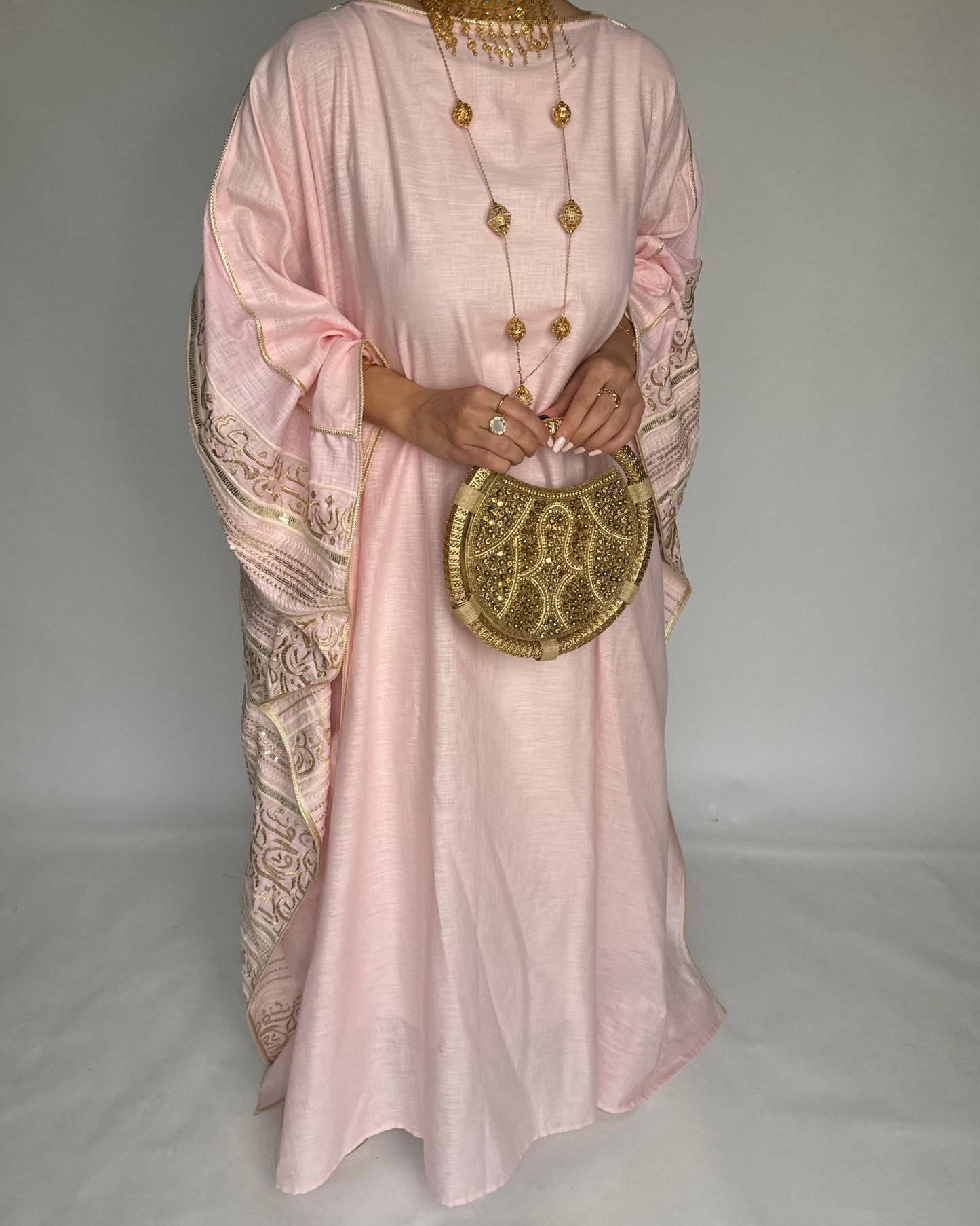 A365 - Baby Pink Embroidered Jalabiya (READY TO SHIP)