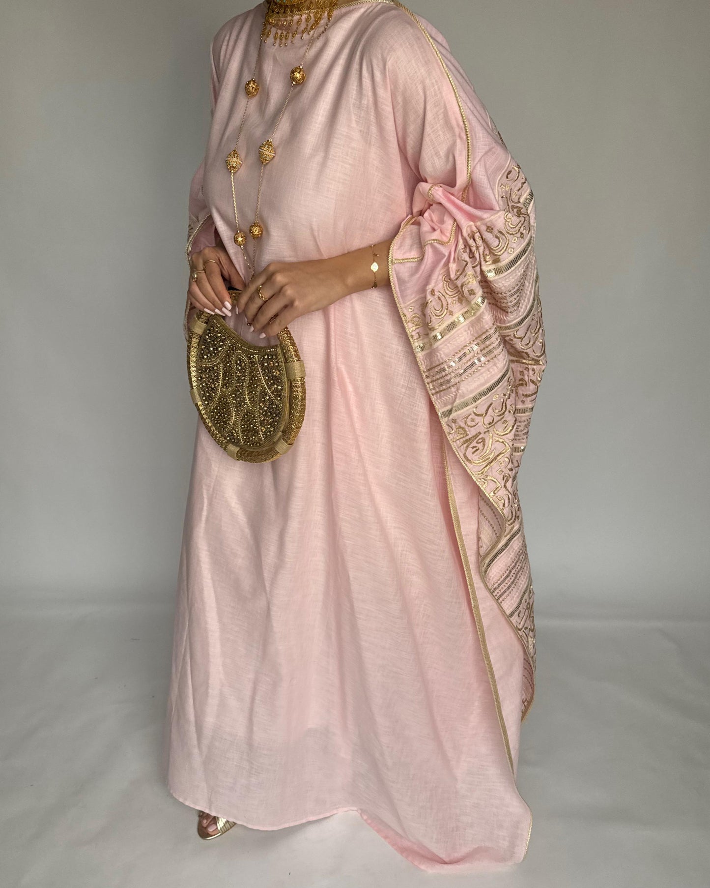A365 - Baby Pink Embroidered Jalabiya (READY TO SHIP)