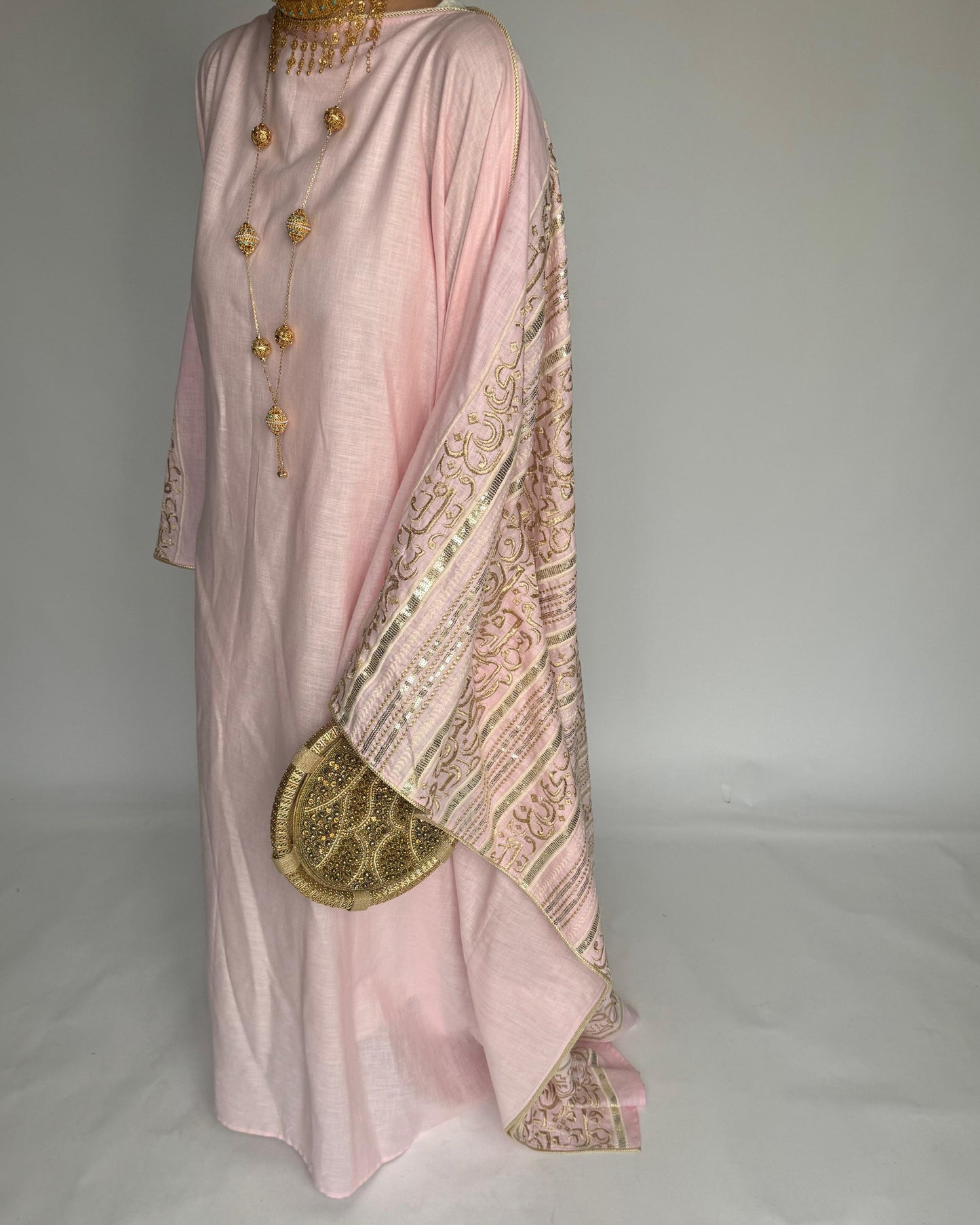A365 - Baby Pink Embroidered Jalabiya (READY TO SHIP)