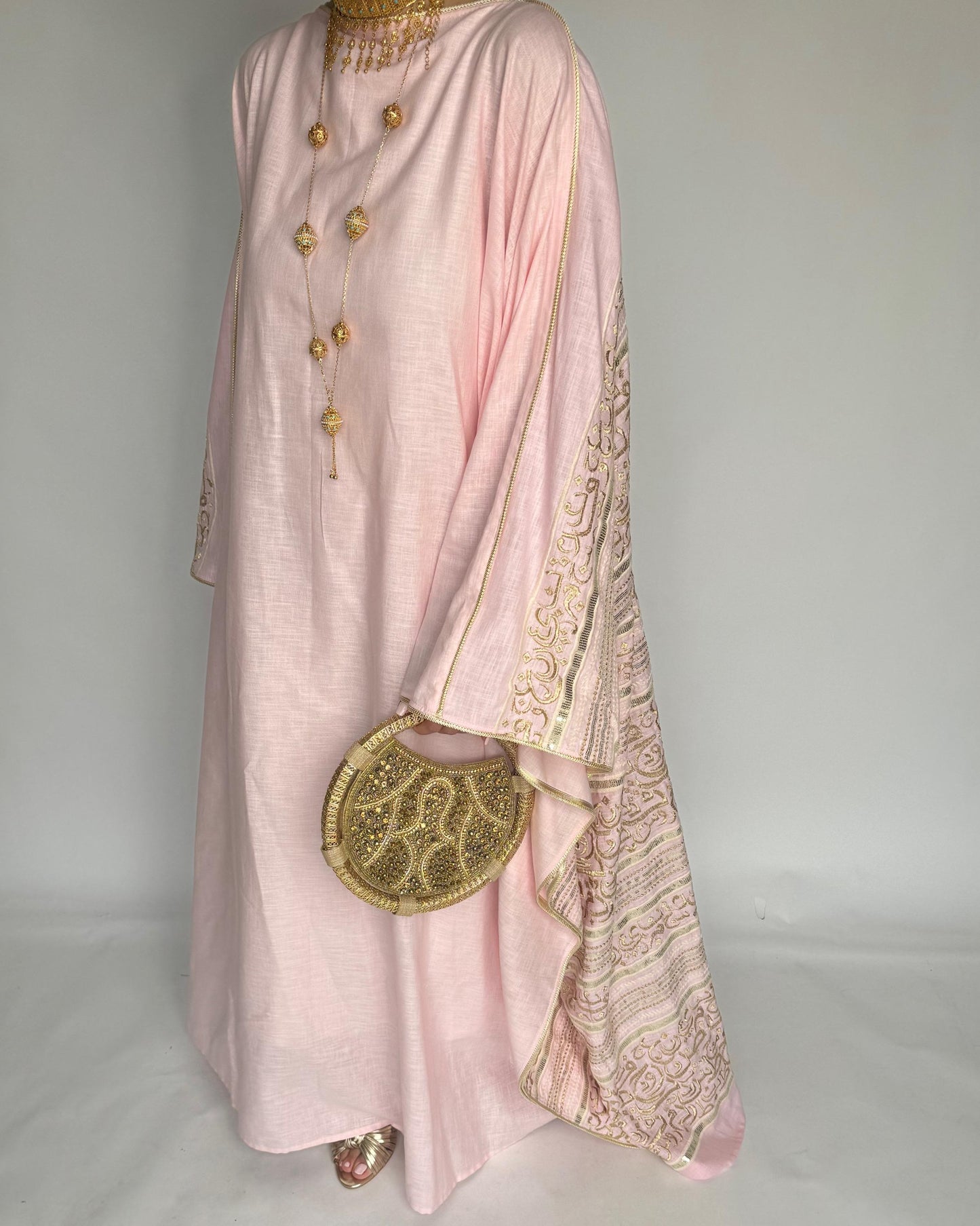 A365 - Baby Pink Embroidered Jalabiya (READY TO SHIP)