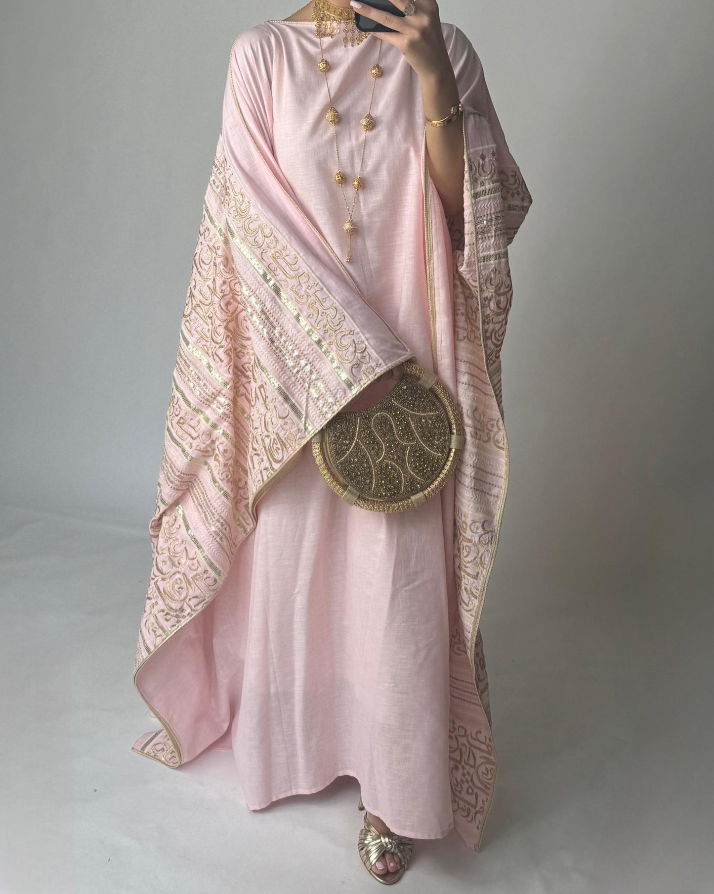 A365 - Baby Pink Embroidered Jalabiya (READY TO SHIP)