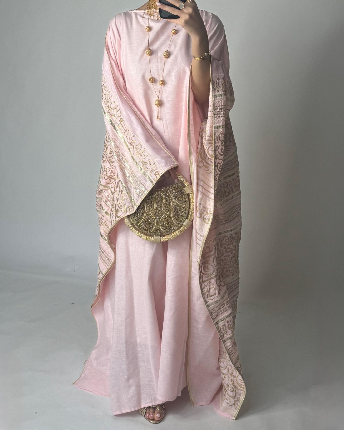 A365 - Baby Pink Embroidered Jalabiya (READY TO SHIP)