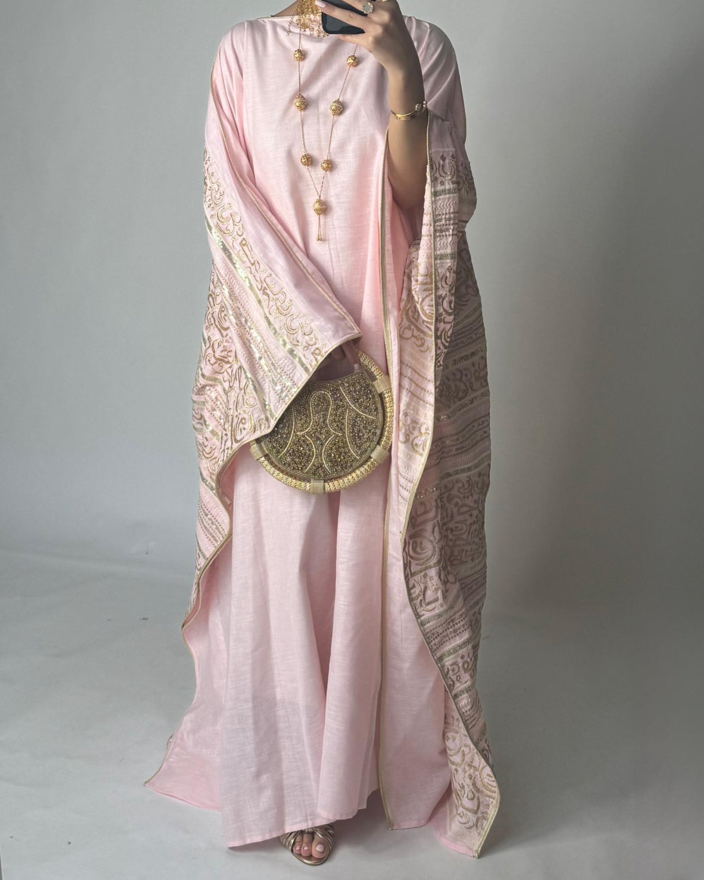 A365 - Baby Pink Embroidered Jalabiya (READY TO SHIP)